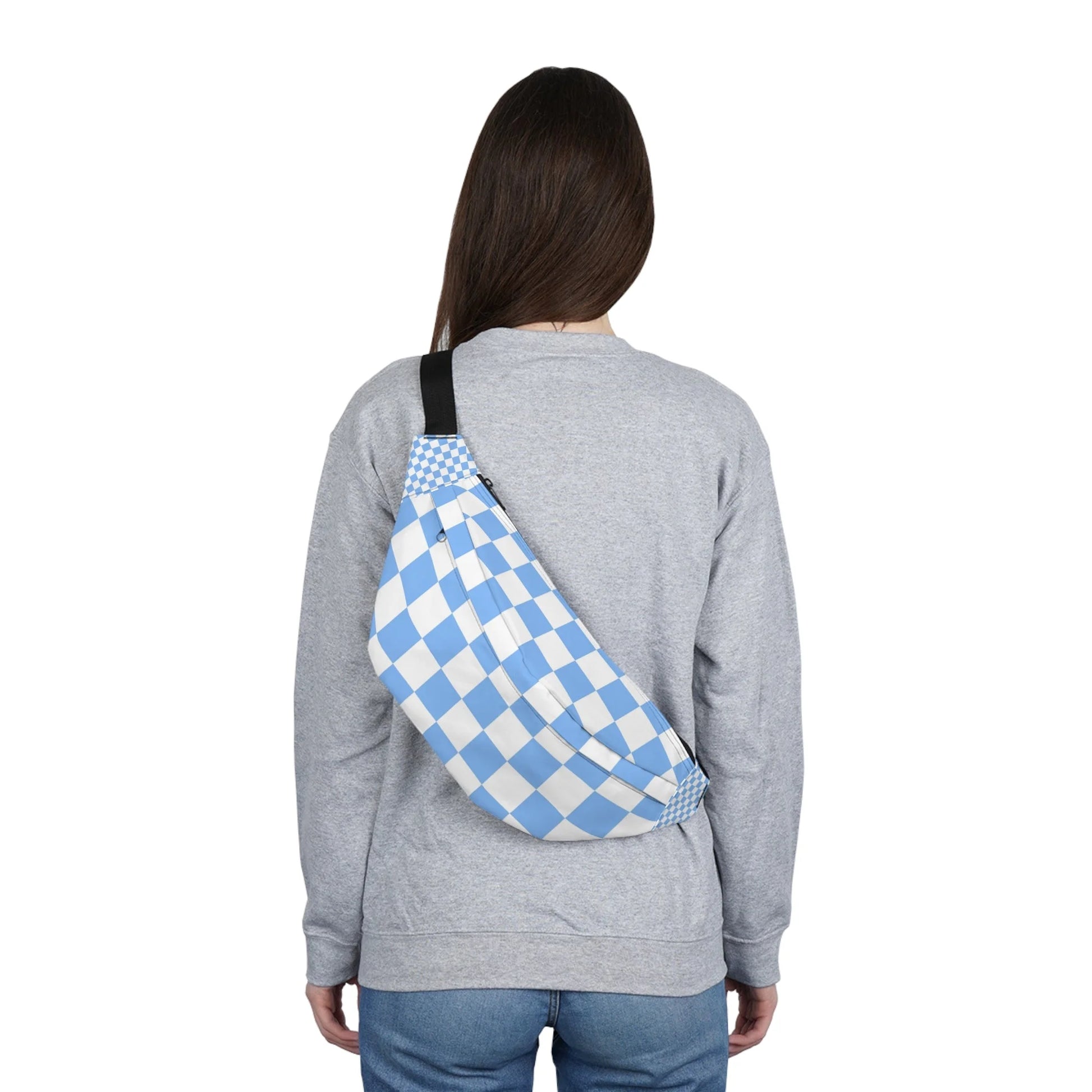 Blue and White Checkered Custom Print Fanny Pack, Artsulli - Art is Long, Life is Short, Bags, , , , , , , 