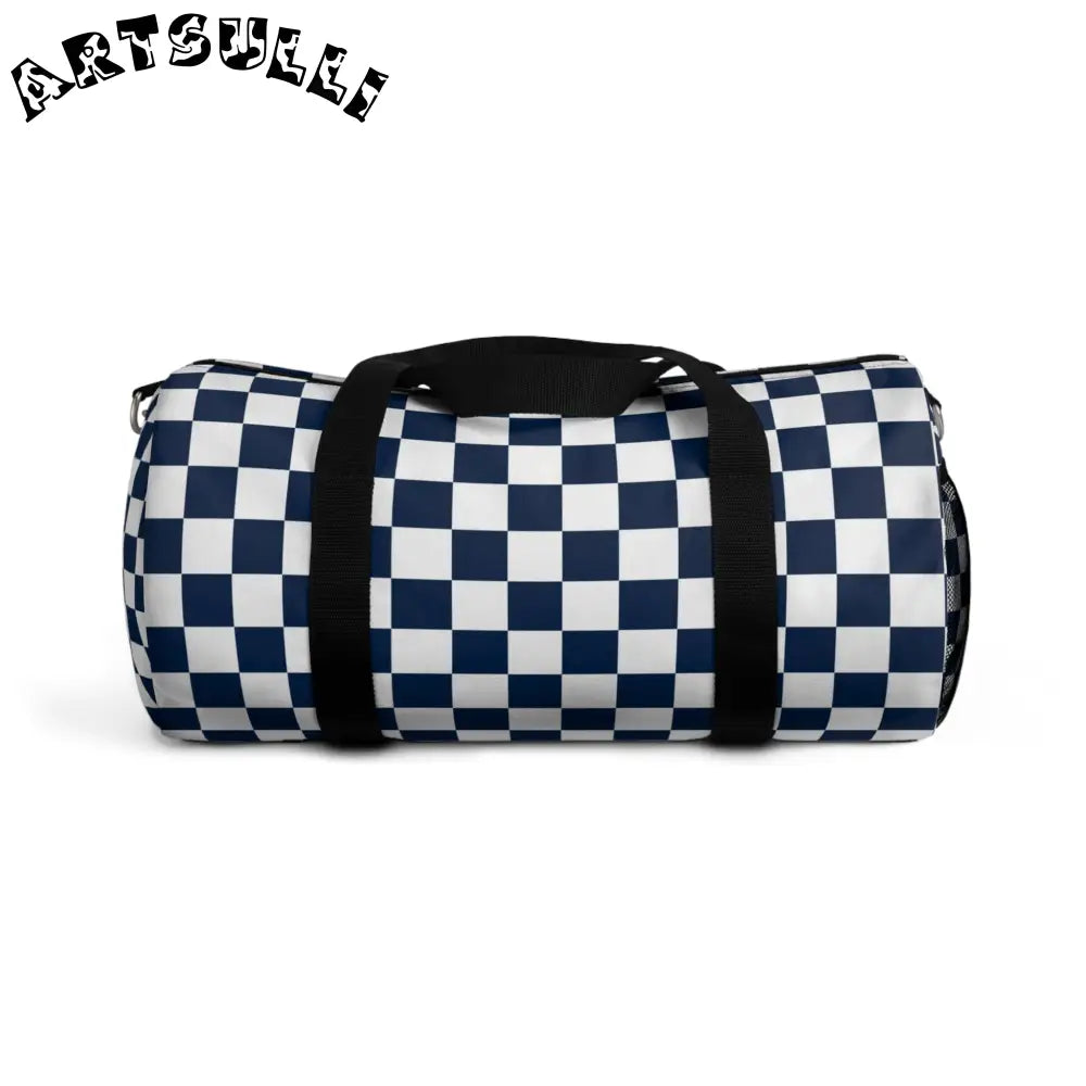 JAKKOUTTHEBXX Blue and White Checkered Custom-Printed Duffel Bag 2025