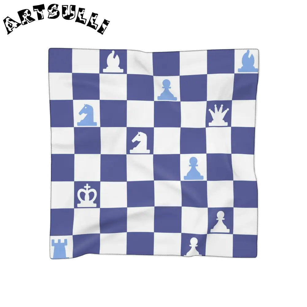 Blue and White Chess Print Scarf, Artsulli - Art is Long, Life is Short, Accessories, Color, Poly voile, Size, 25" × 25", , , 33016106155594240148