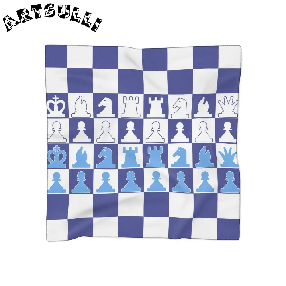 Blue and White Chessboard Scarf, Artsulli - Art is Long, Life is Short, Accessories, Color, Poly voile, Size, 25" × 25", , , 18999075610649392485