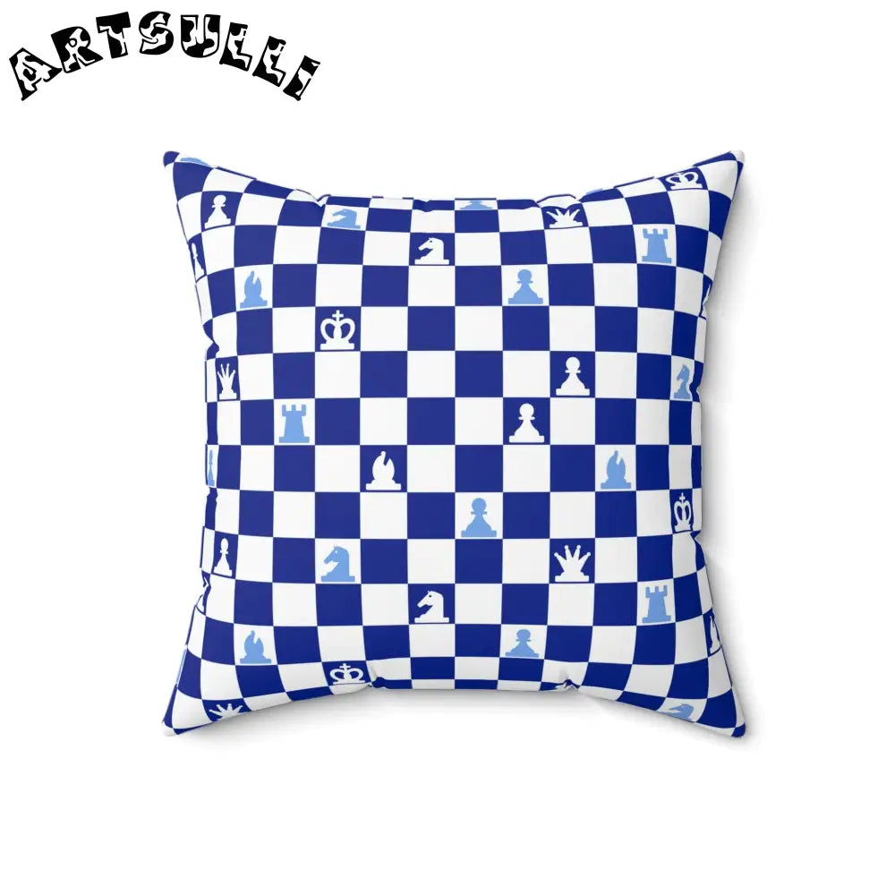 Blue and White Chessboard Throw Pillow, Artsulli - Art is Long, Life is Short, Home Decor, Size, 18" × 18", , , , , 11101401937706615281