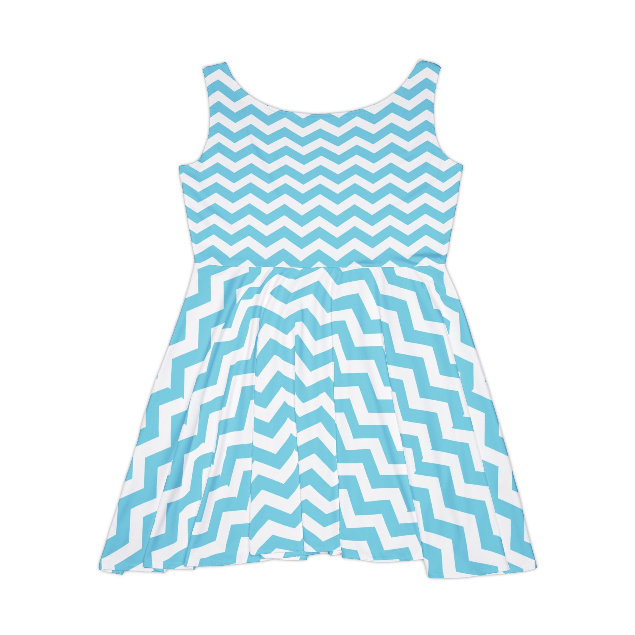Blue and White Chevron Skater Dress, Artsulli - Art is Long, Life is Short, All Over Prints, , , , , , , 