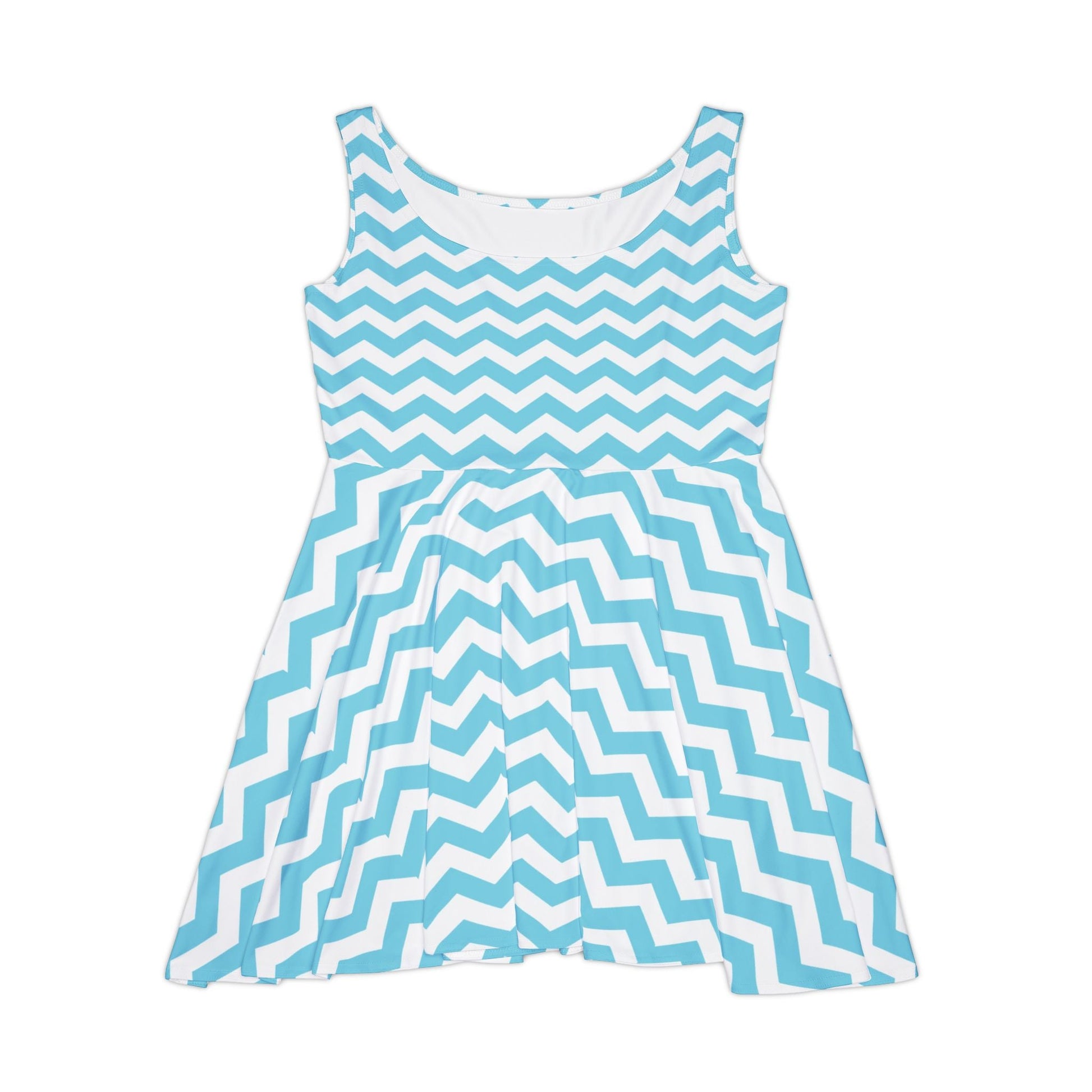 Blue and White Chevron Skater Dress, Artsulli - Art is Long, Life is Short, All Over Prints, Size, XS, , , , , 33401166746115370682