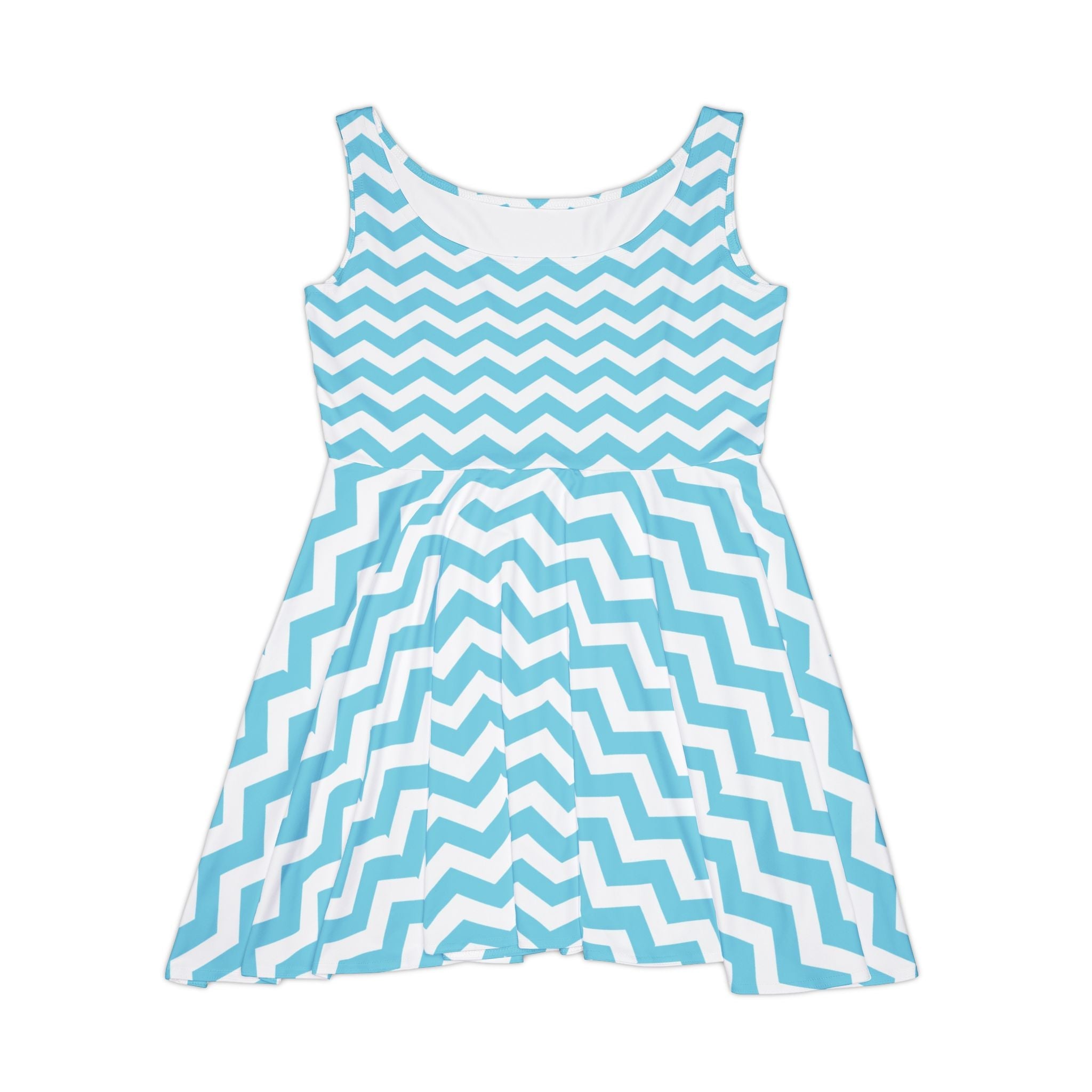 Blue and White Chevron Skater Dress, Artsulli - Art is Long, Life is Short, All Over Prints, Size, XS, , , , , 33401166746115370682