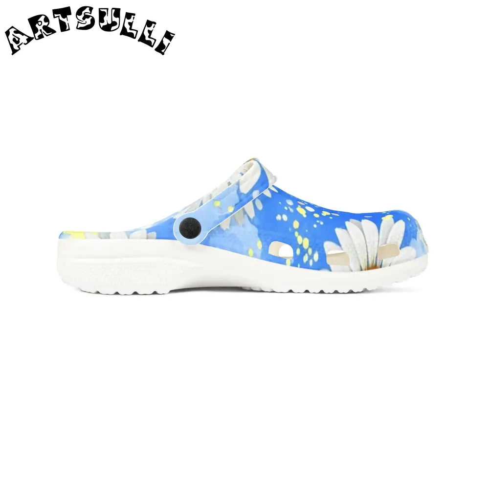 Blue and White Daisies EVA Foam Clogs, Artsulli - Art is Long, Life is Short, Shoes, , , , , , , 