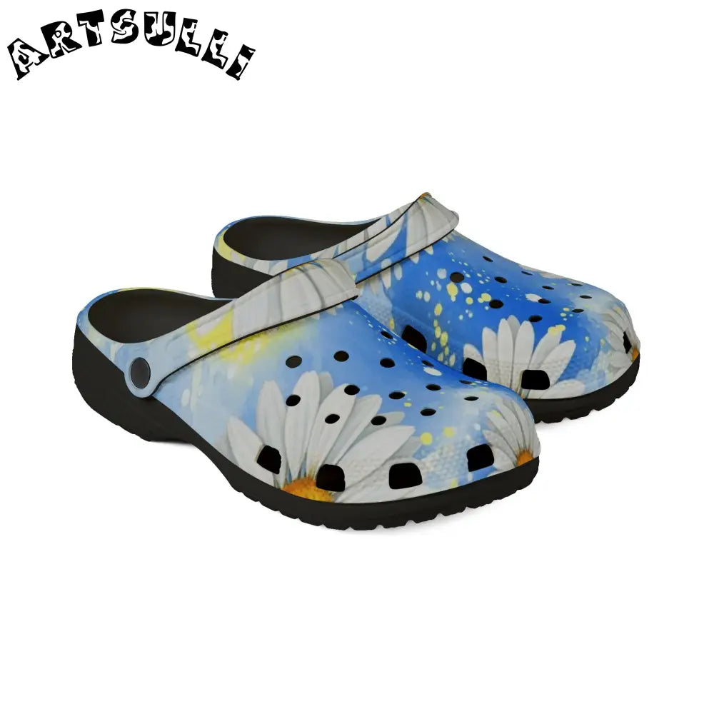 Blue and White Daisies EVA Foam Clogs, Artsulli - Art is Long, Life is Short, Shoes, , , , , , , 