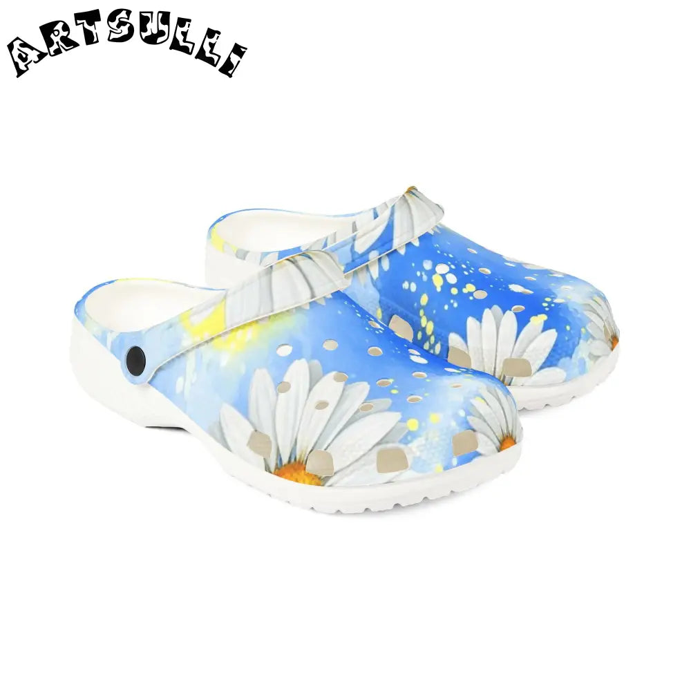 Blue and White Daisies EVA Foam Clogs, Artsulli - Art is Long, Life is Short, Shoes, , , , , , , 