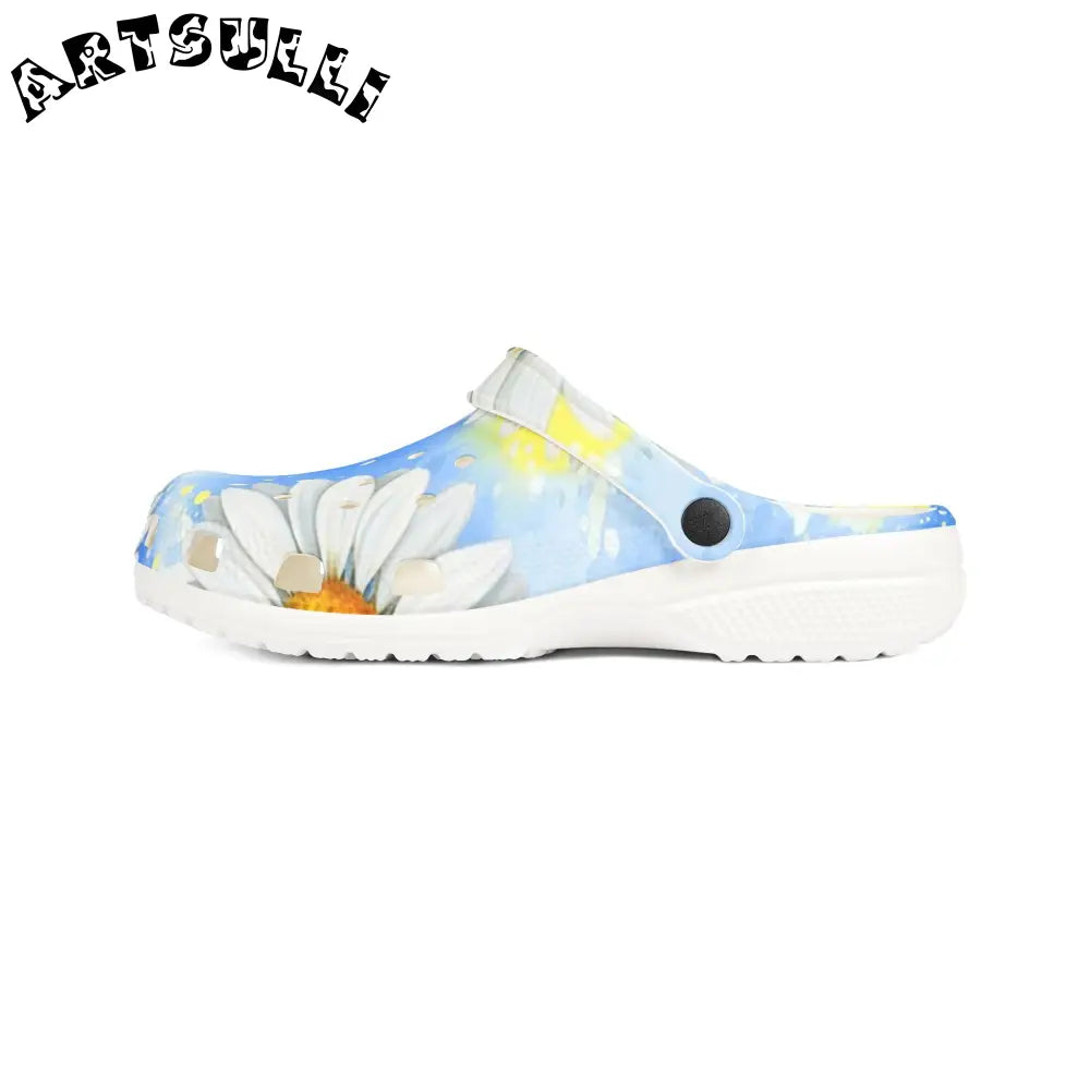 Blue and White Daisies EVA Foam Clogs, Artsulli - Art is Long, Life is Short, Shoes, , , , , , , 