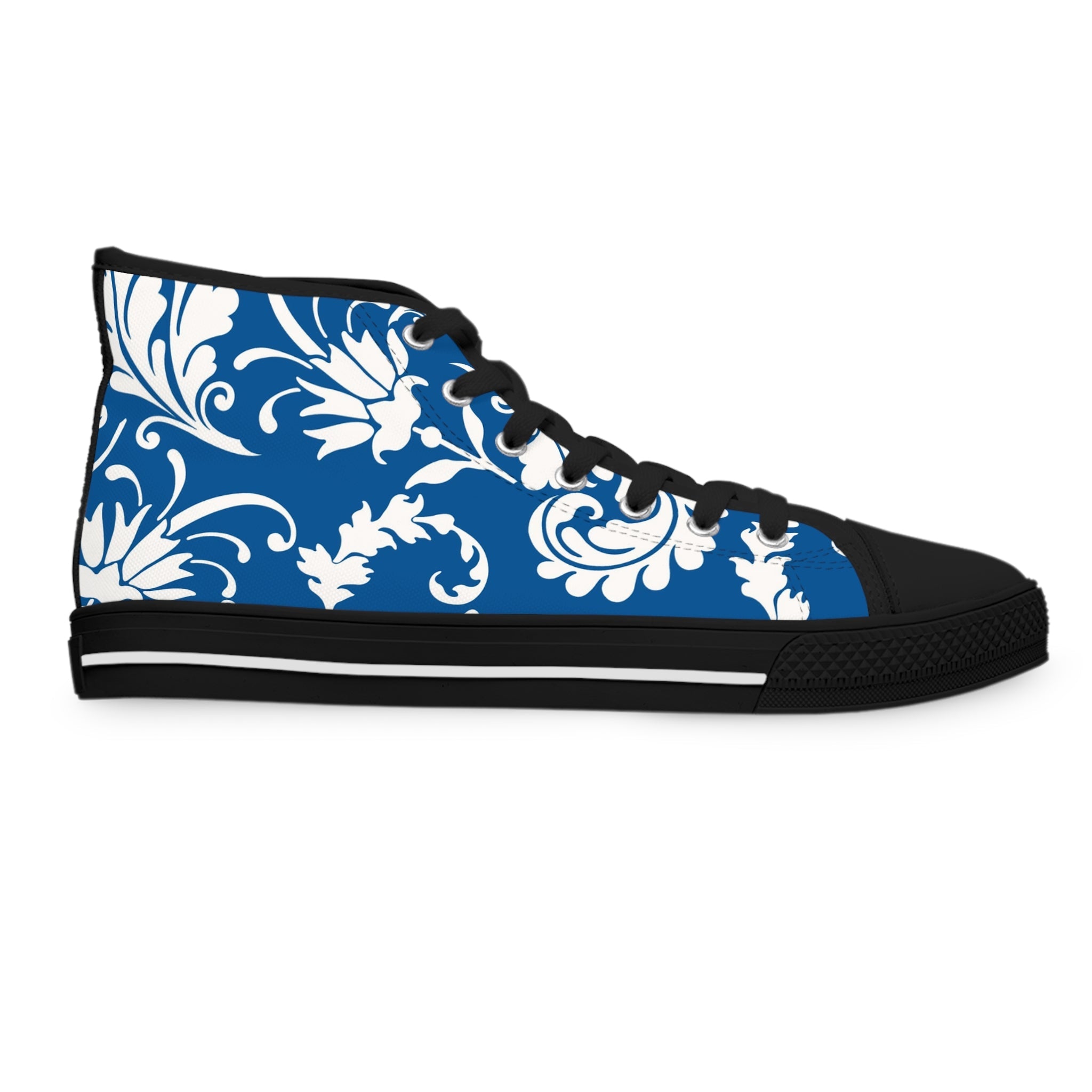 Blue and White Damask High-Top Sneakers, Artsulli - Art is Long, Life is Short, Shoes, , , , , , , 