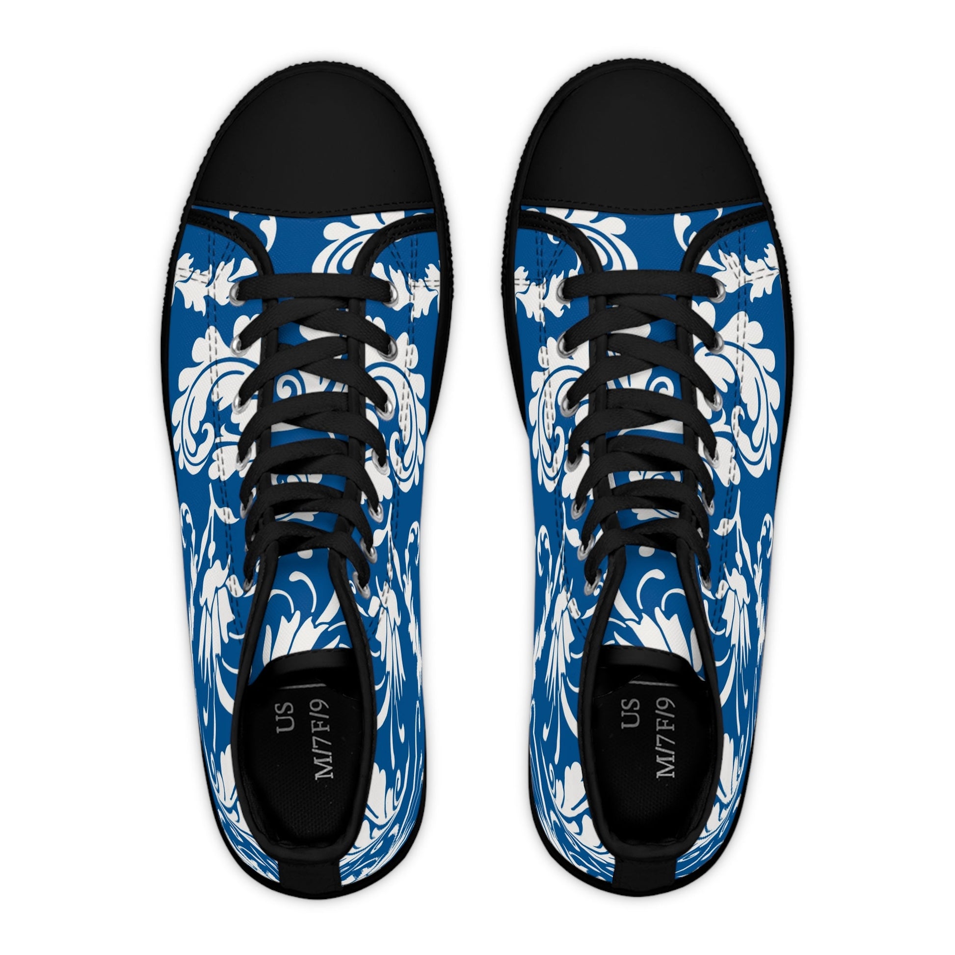 Blue and White Damask High-Top Sneakers, Artsulli - Art is Long, Life is Short, Shoes, , , , , , , 
