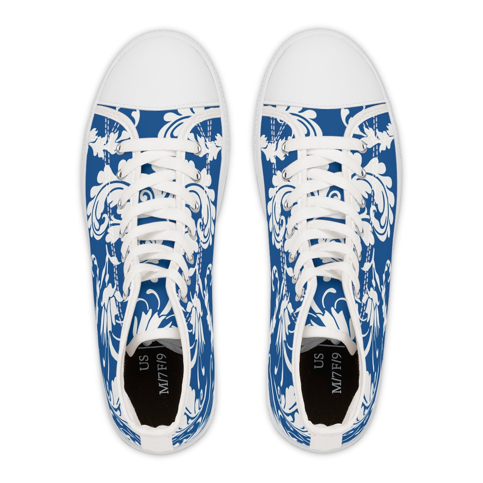 Blue and White Damask High-Top Sneakers, Artsulli - Art is Long, Life is Short, Shoes, , , , , , , 