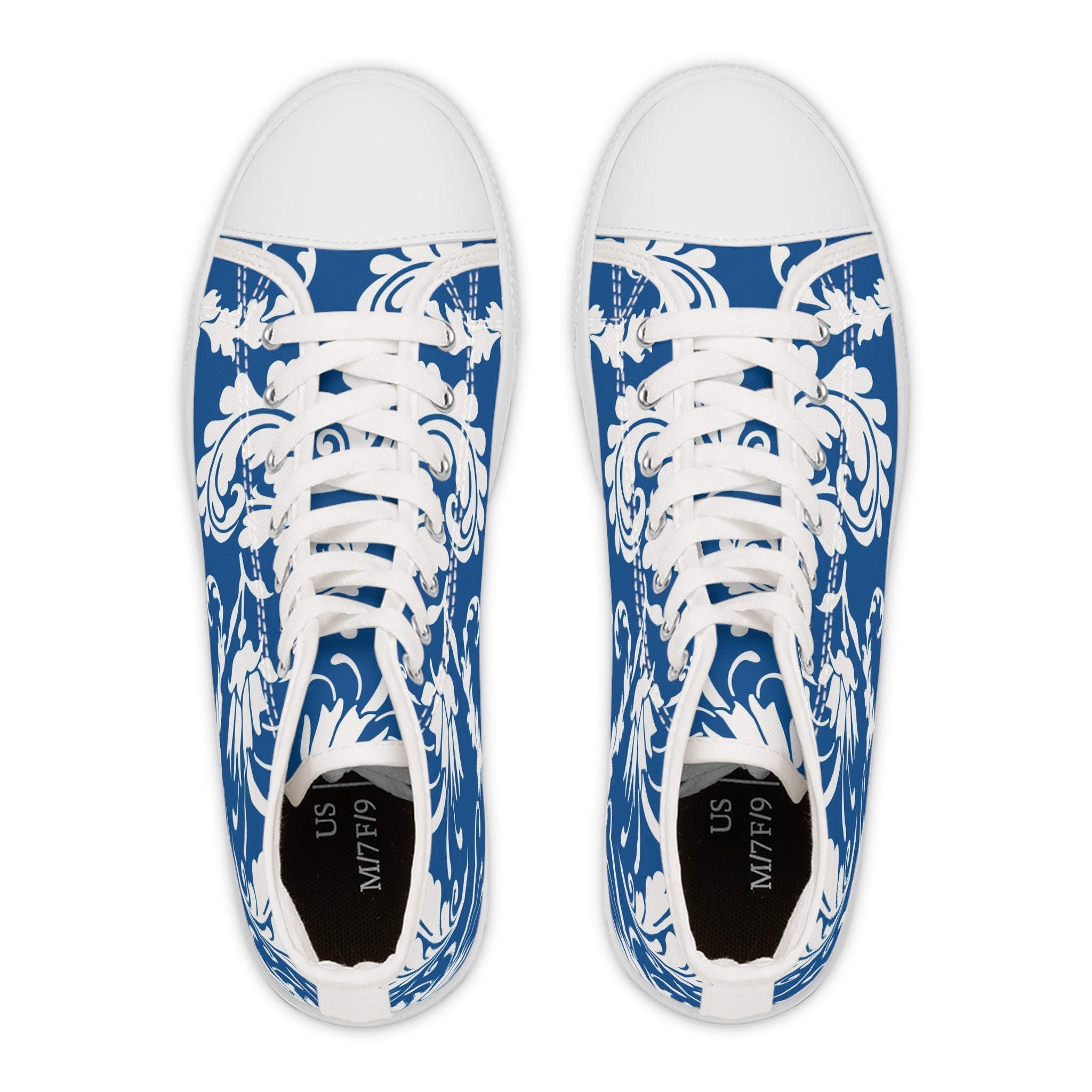 Blue and White Damask High-Top Sneakers, Artsulli - Art is Long, Life is Short, Shoes, , , , , , , 