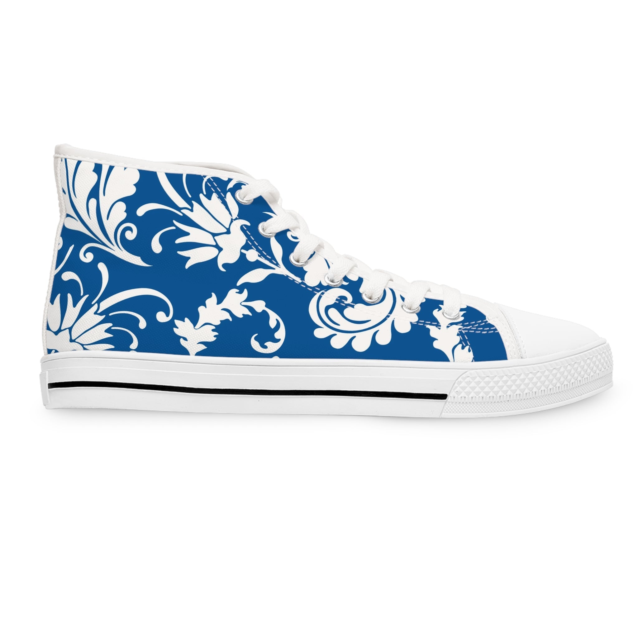 Blue and White Damask High-Top Sneakers, Artsulli - Art is Long, Life is Short, Shoes, , , , , , , 