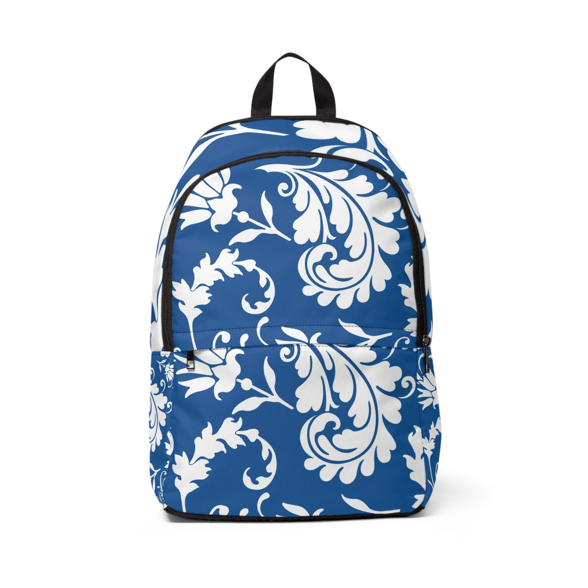 Blue and White Damask Print Backpack, Artsulli - Art is Long, Life is Short, Bags, Size, One size, , , , , 29753270129410436428