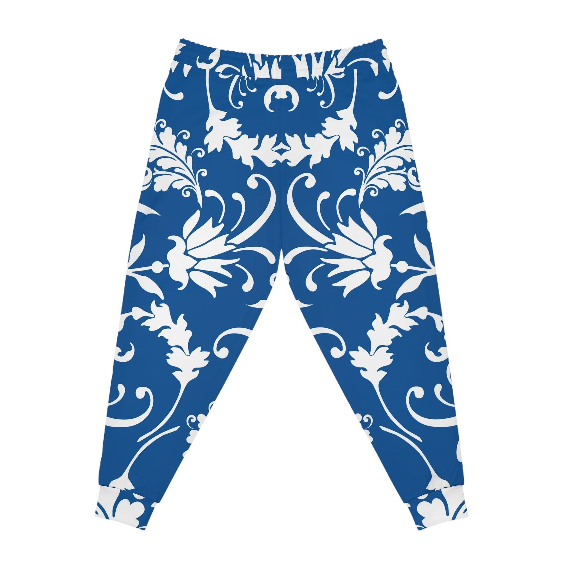 Blue and White Damask Print Joggers, Artsulli - Art is Long, Life is Short, All Over Prints, , , , , , , 