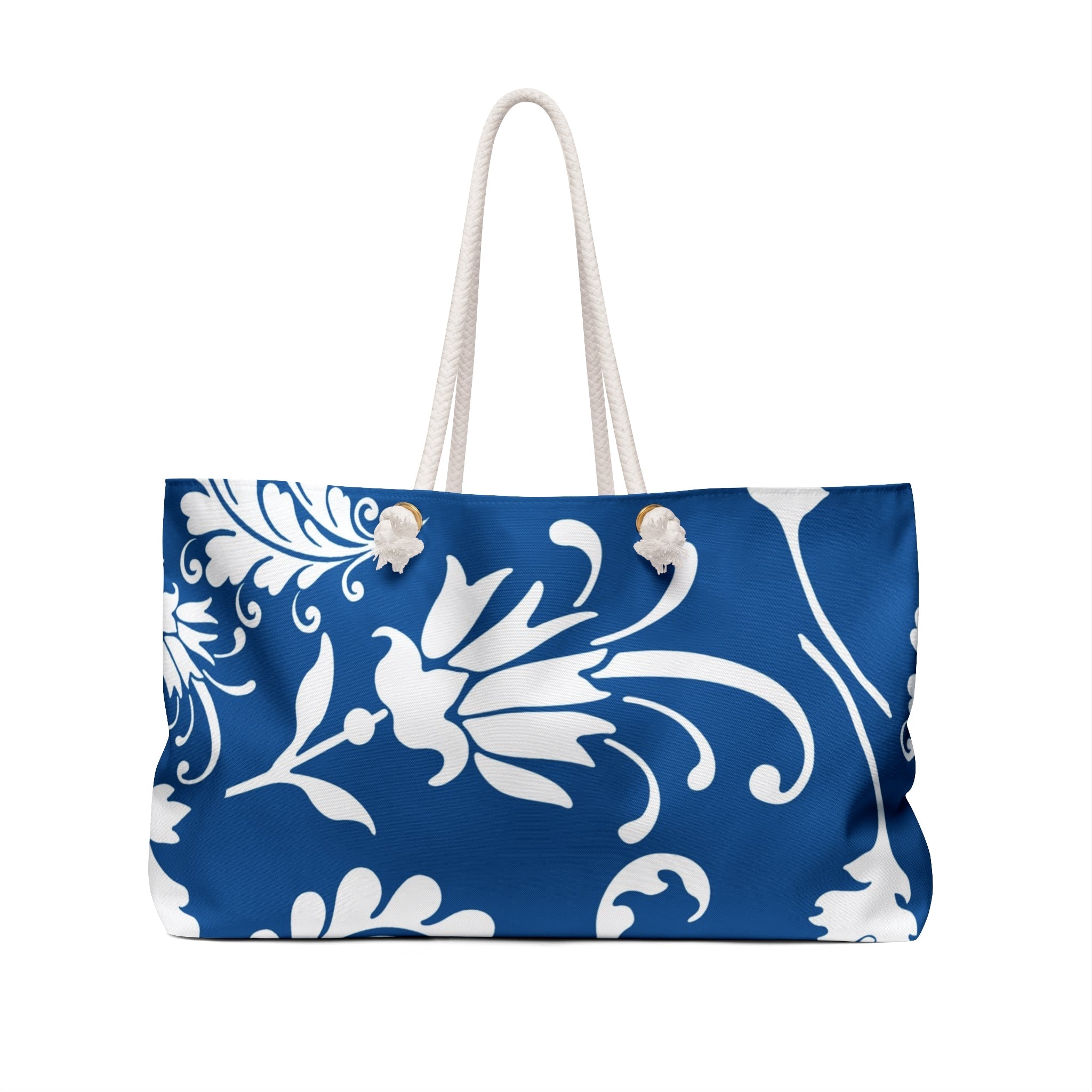 Blue and White Floral Canvas Weekender Tote, Artsulli - Art is Long, Life is Short, Bags, , , , , , , 