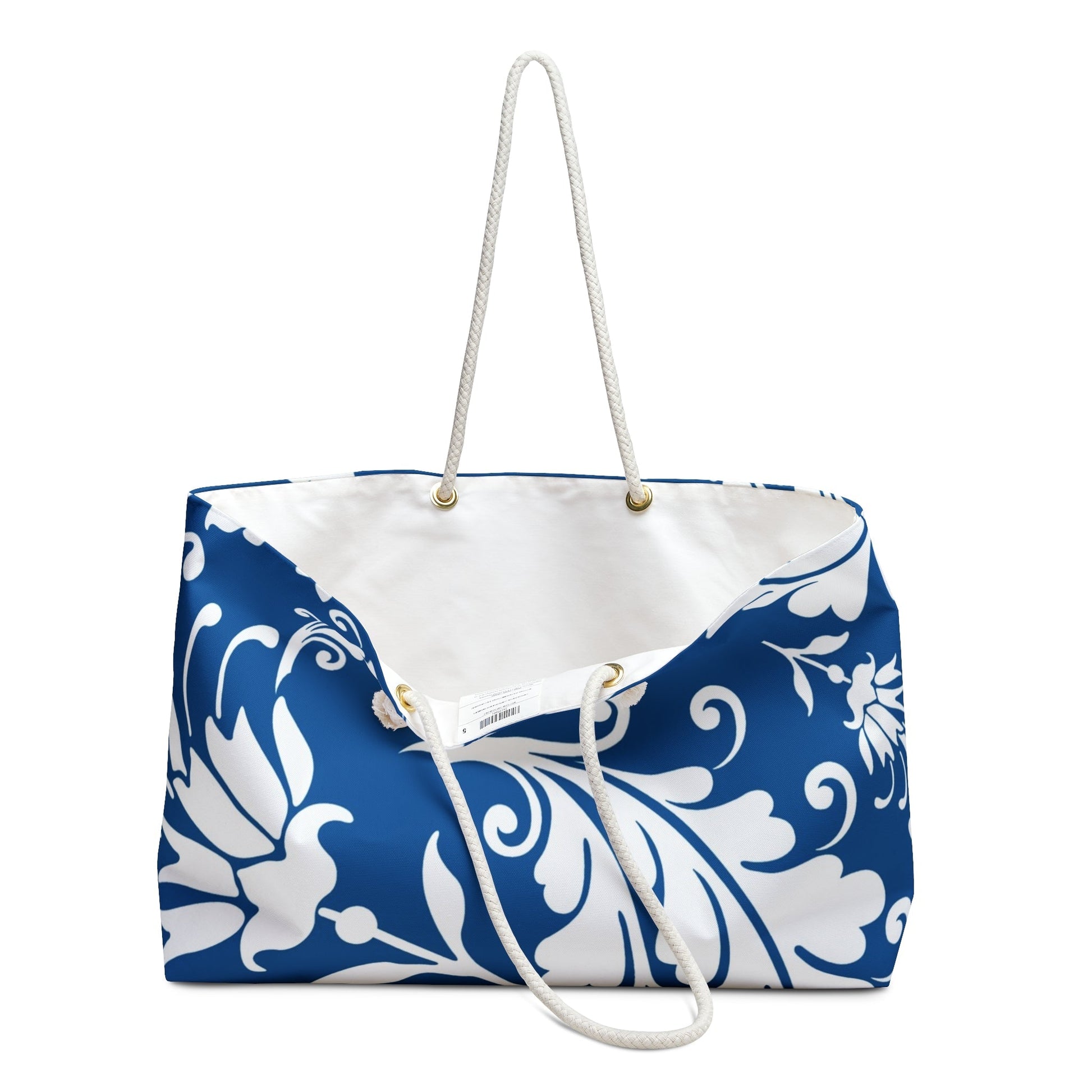 Blue and White Floral Canvas Weekender Tote, Artsulli - Art is Long, Life is Short, Bags, , , , , , , 