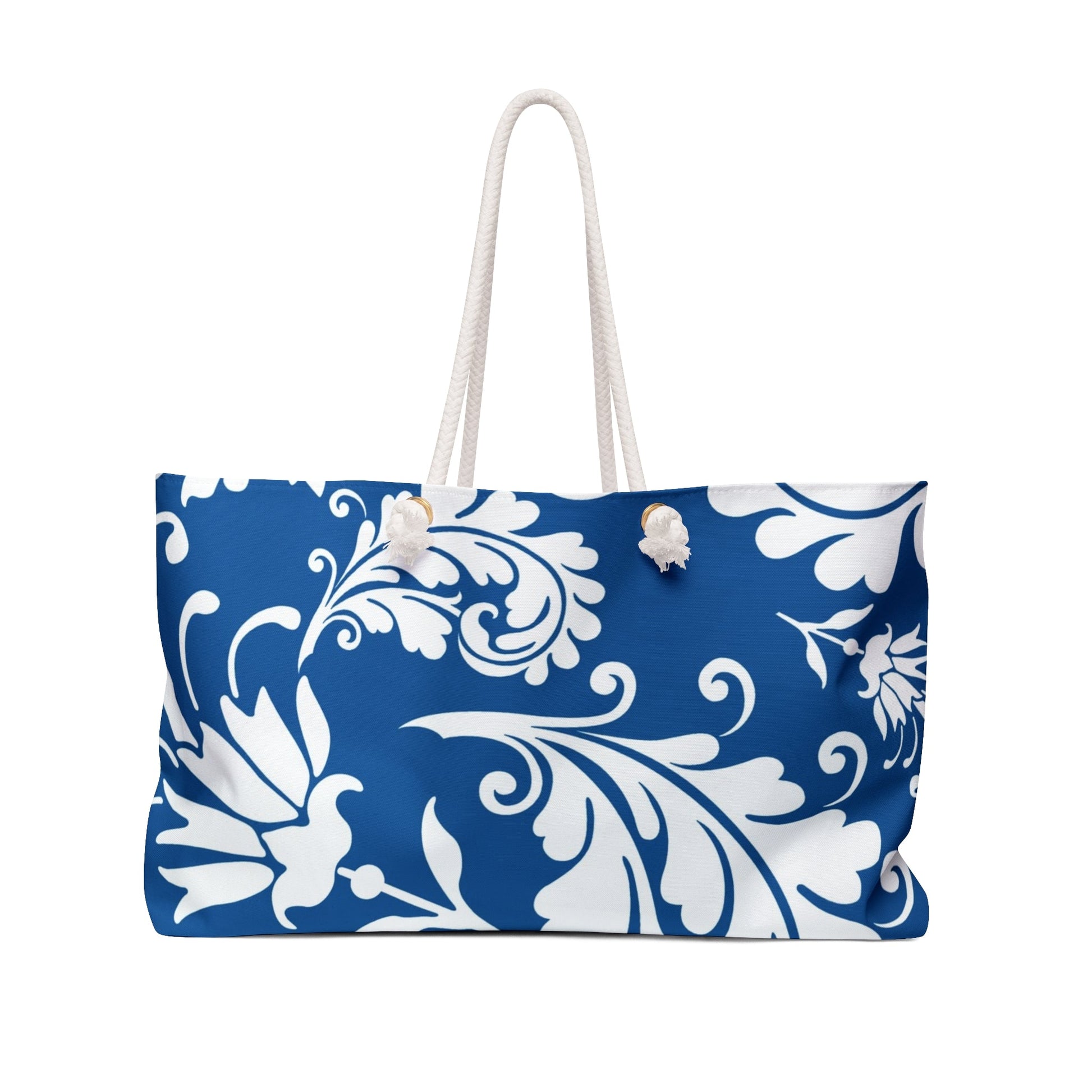 Blue and White Floral Canvas Weekender Tote, Artsulli - Art is Long, Life is Short, Bags, Size, 24" × 13", , , , , 21079586208255121446