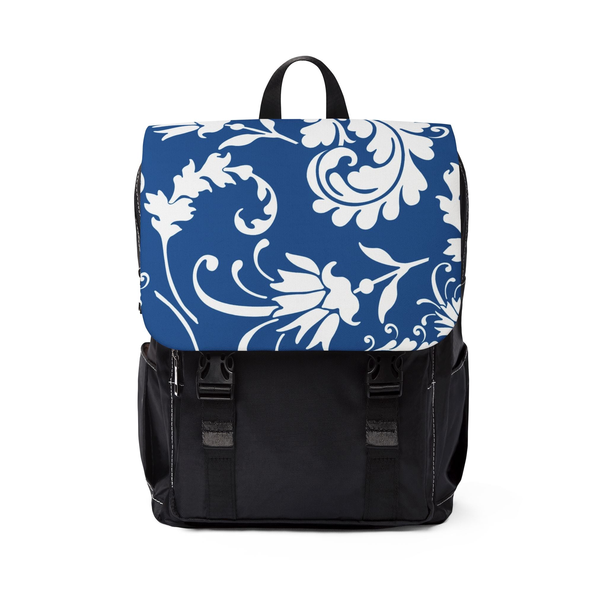 Printify Blue and White Floral Flap Backpack 2025