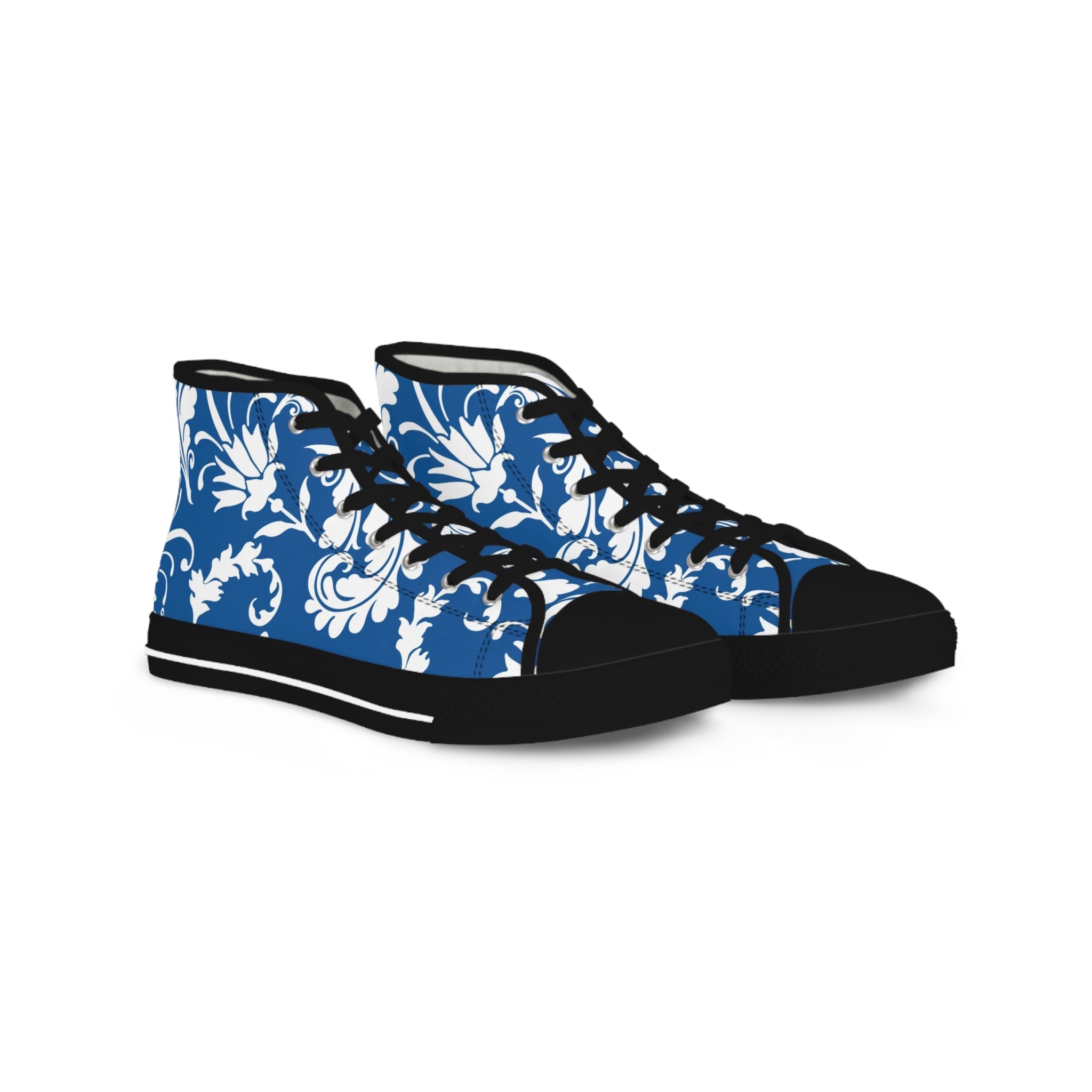 Blue and White Floral High-Top Sneakers, Artsulli - Art is Long, Life is Short, Shoes, Size, US 5, Color, Black sole, , , 28154887468788374873