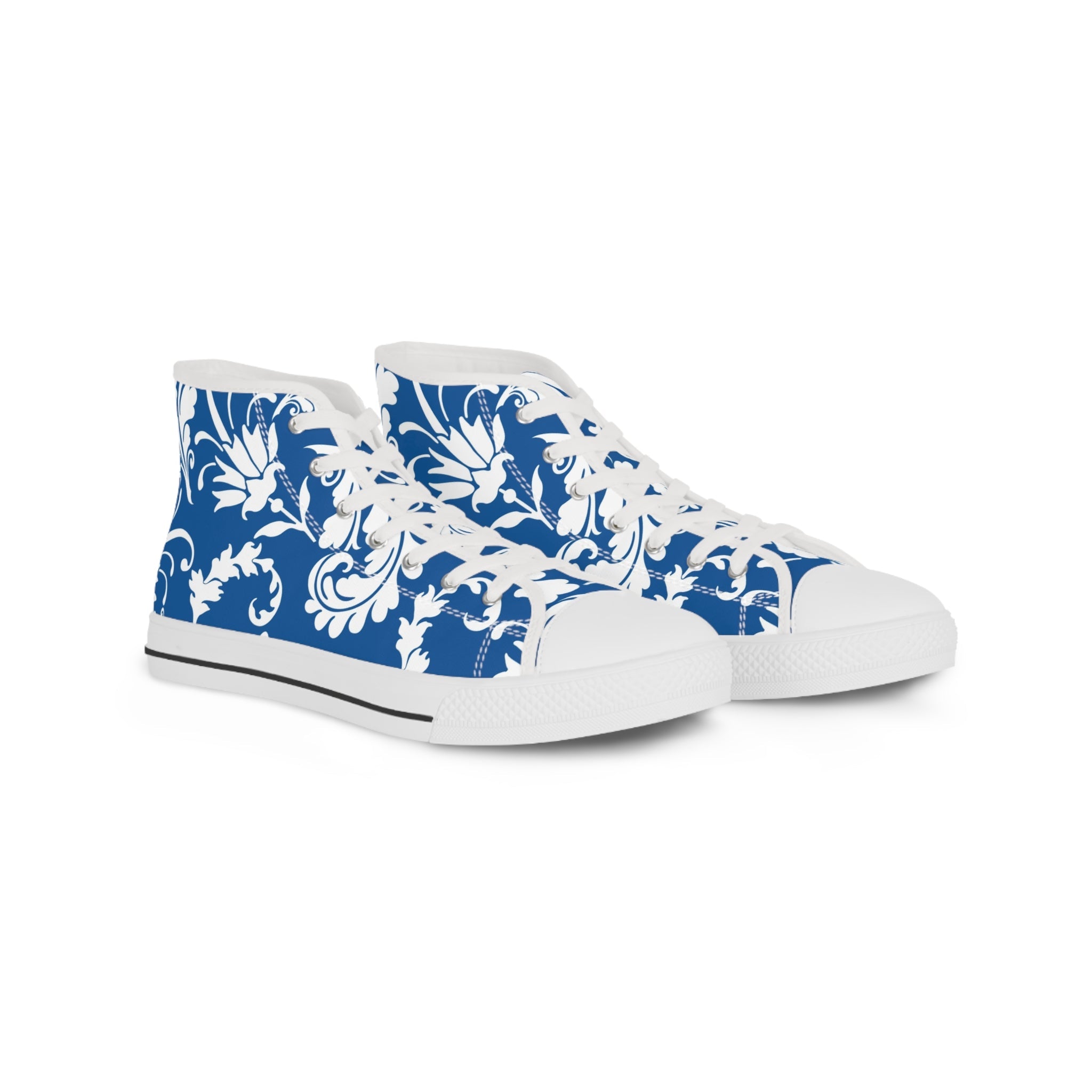 Blue and White Floral High-Top Sneakers, Artsulli - Art is Long, Life is Short, Shoes, Size, US 5, Color, White sole, , , 58495169922950059452