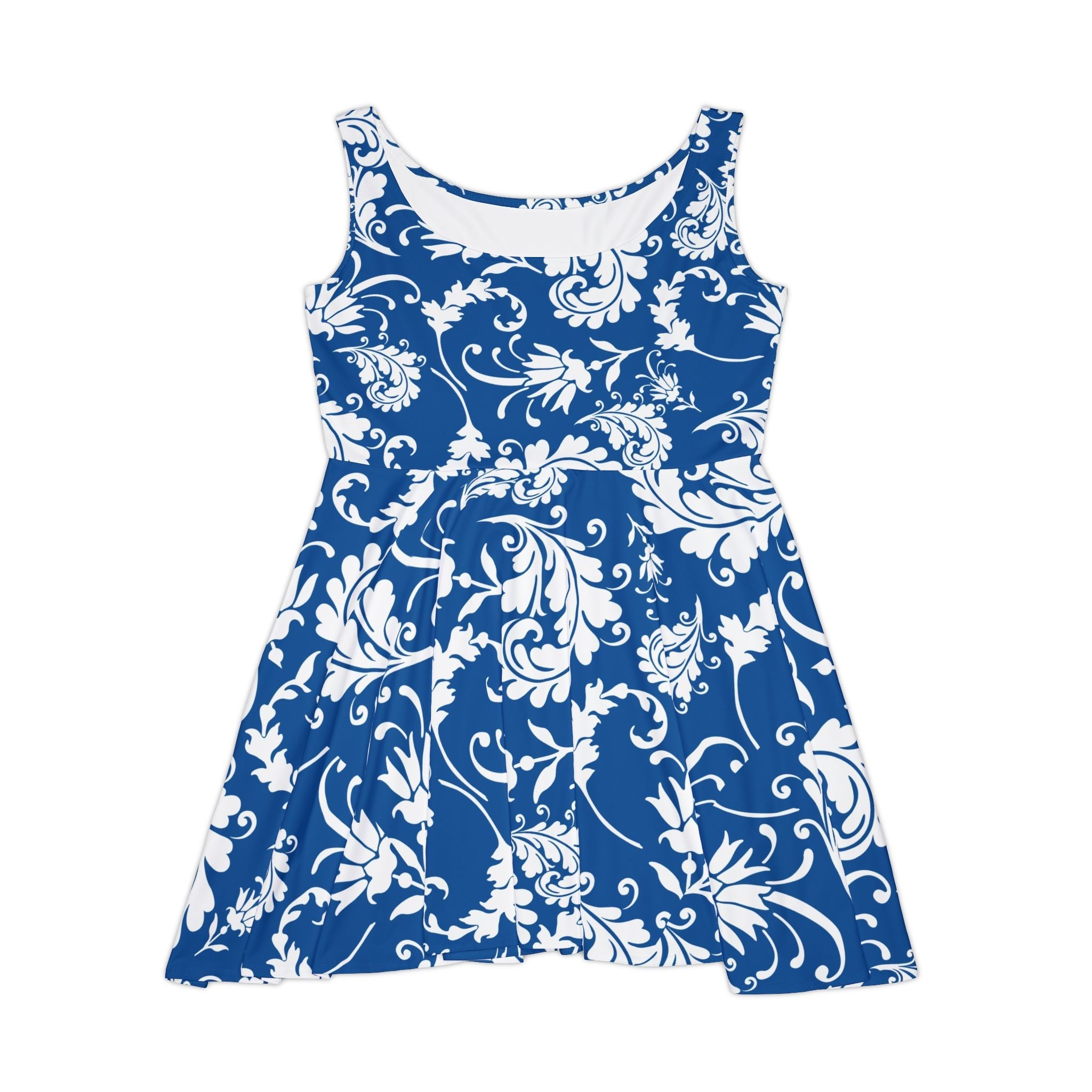 Blue and White Floral Skater Dress, Artsulli - Art is Long, Life is Short, All Over Prints, Size, XS, , , , , 16658659500911188411