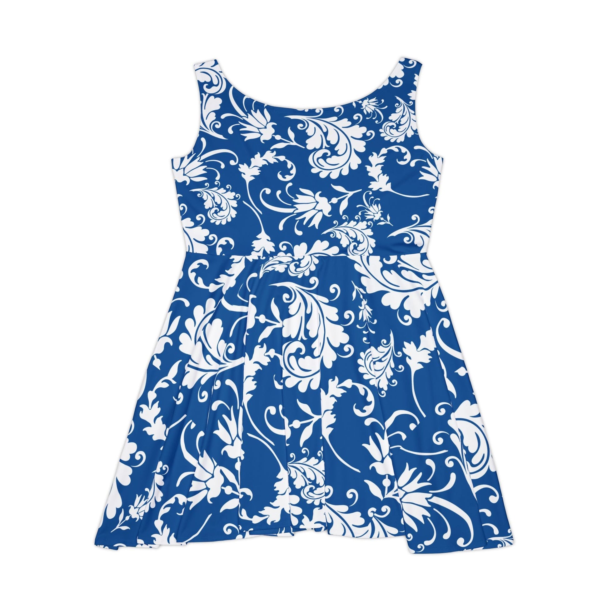 Blue and White Floral Skater Dress, Artsulli - Art is Long, Life is Short, All Over Prints, , , , , , , 
