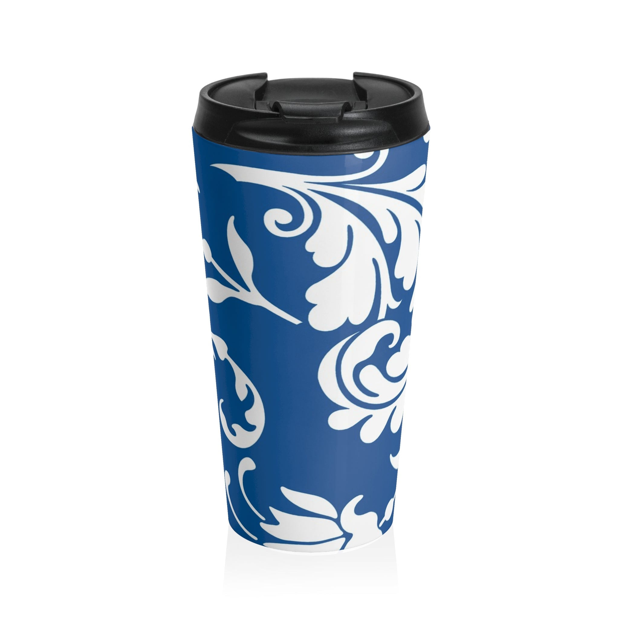 Blue and White Floral Stainless Steel Travel Mug, Artsulli - Art is Long, Life is Short, Mug, Size, 15oz, , , , , 10134965738816076353