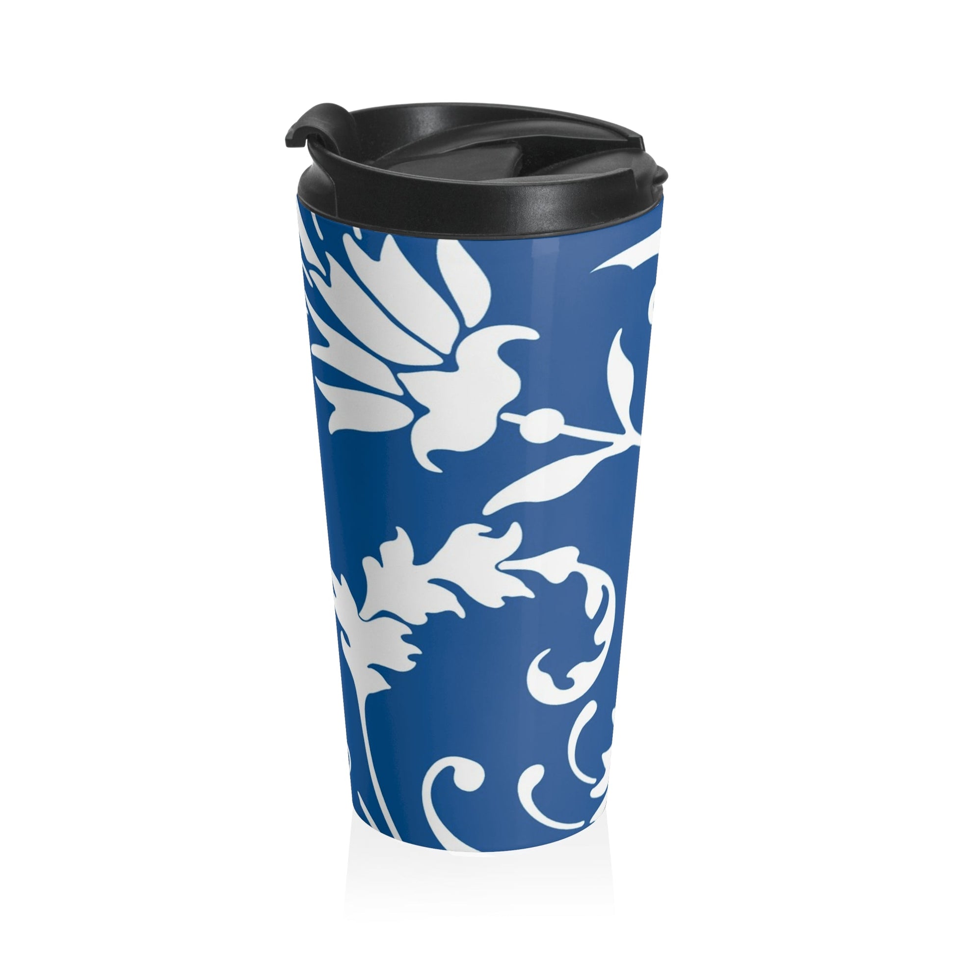 Blue and White Floral Stainless Steel Travel Mug, Artsulli - Art is Long, Life is Short, Mug, , , , , , , 