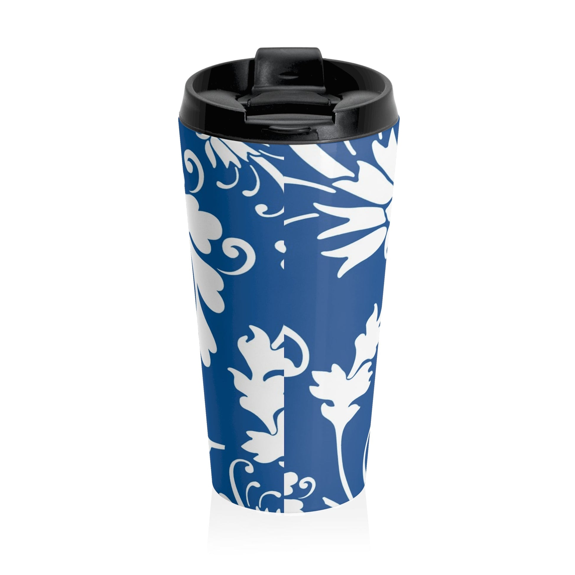 Blue and White Floral Stainless Steel Travel Mug, Artsulli - Art is Long, Life is Short, Mug, , , , , , , 