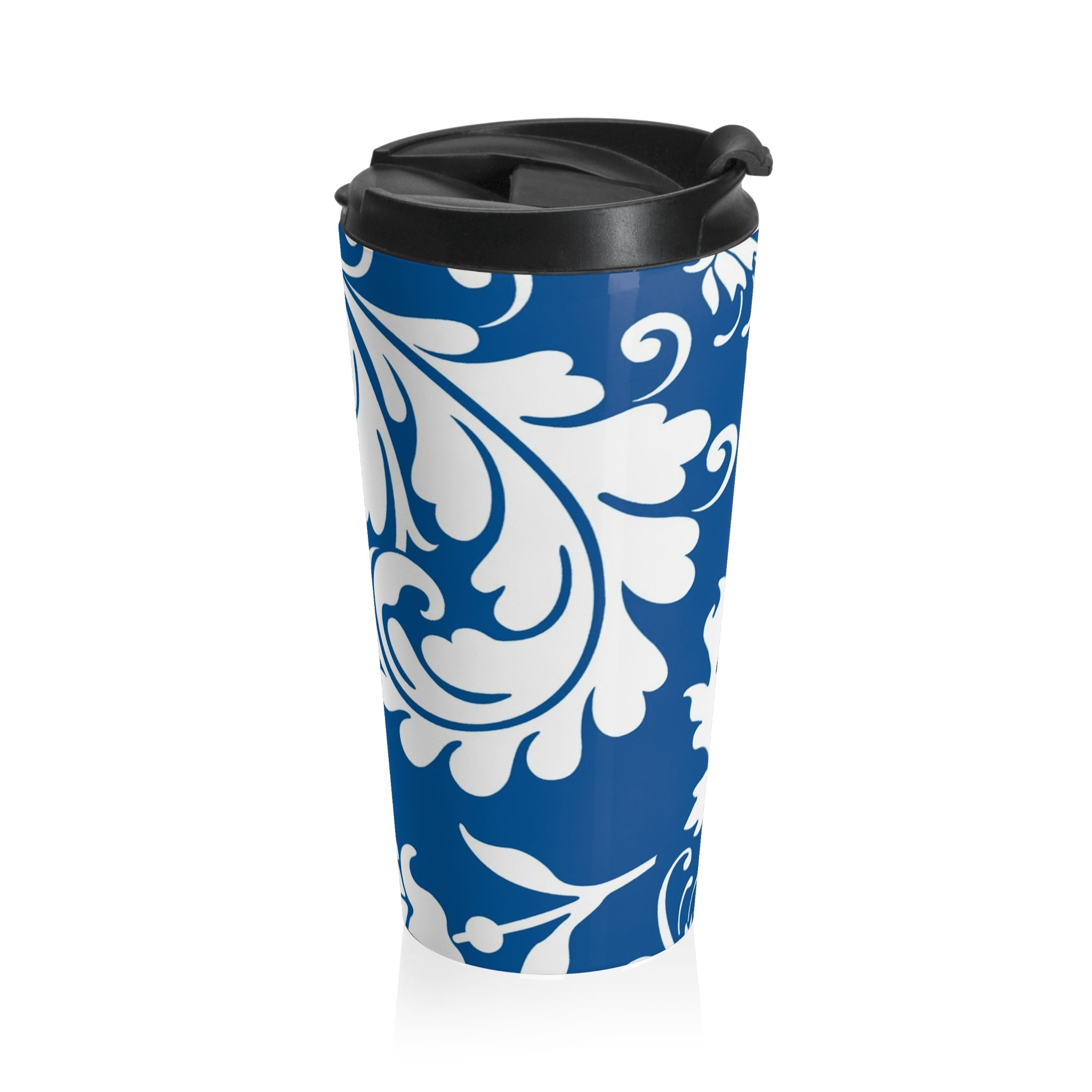 Blue and White Floral Stainless Steel Travel Mug, Artsulli - Art is Long, Life is Short, Mug, , , , , , , 