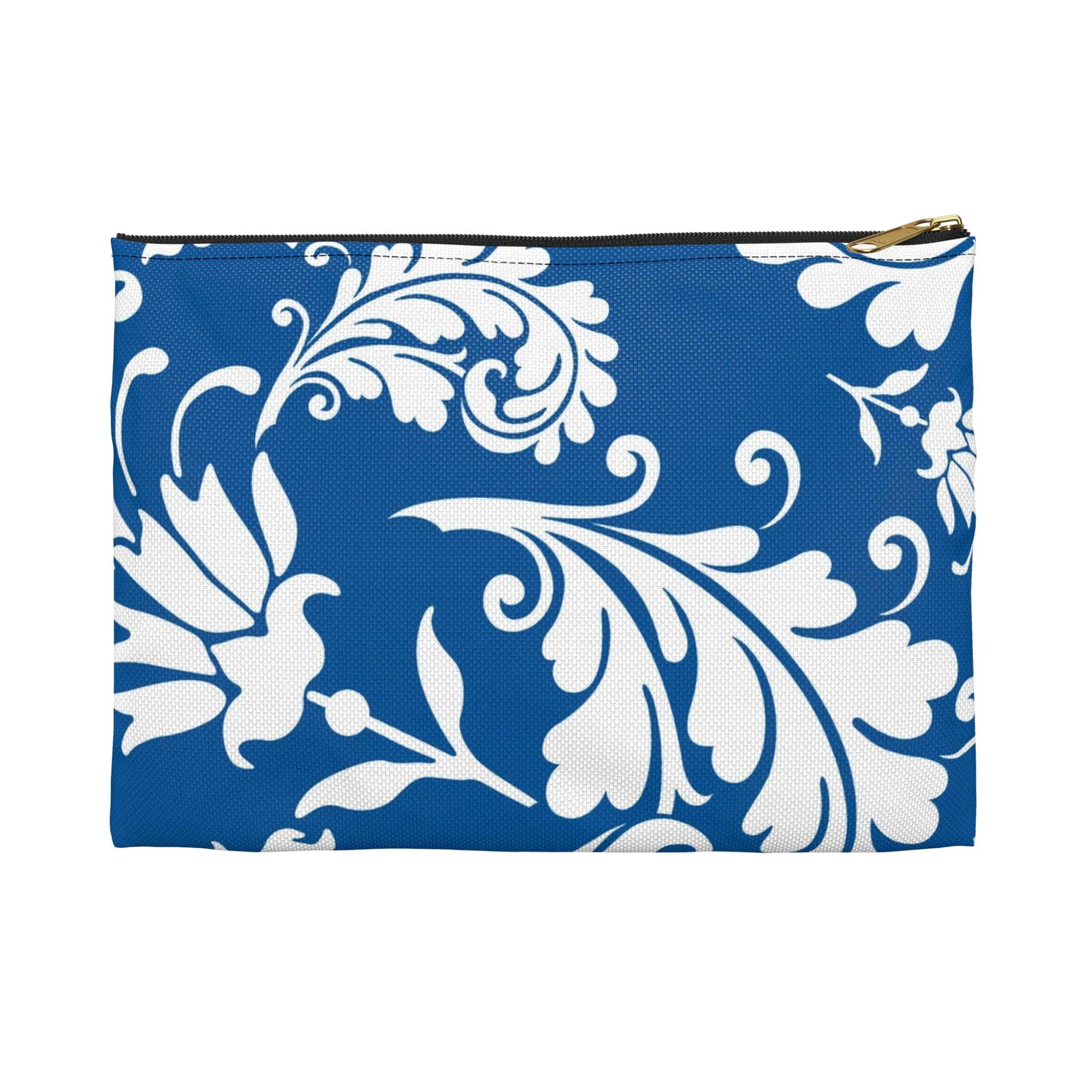 Blue and White Floral Zippered Pouch, Artsulli - Art is Long, Life is Short, Bags, Size, Small, Color, Black zipper, , , 83199876753996549766
