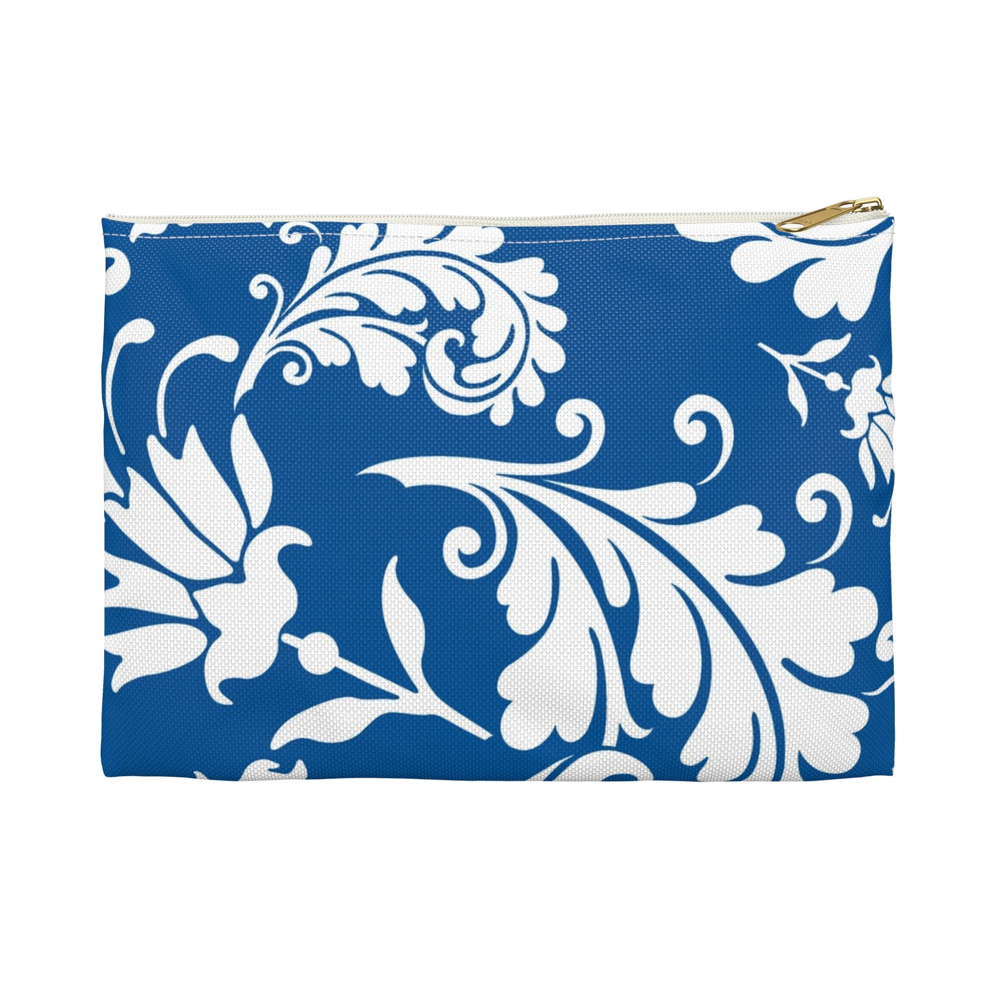Blue and White Floral Zippered Pouch, Artsulli - Art is Long, Life is Short, Bags, Size, Small, Color, White zipper, , , 40071457538130353052