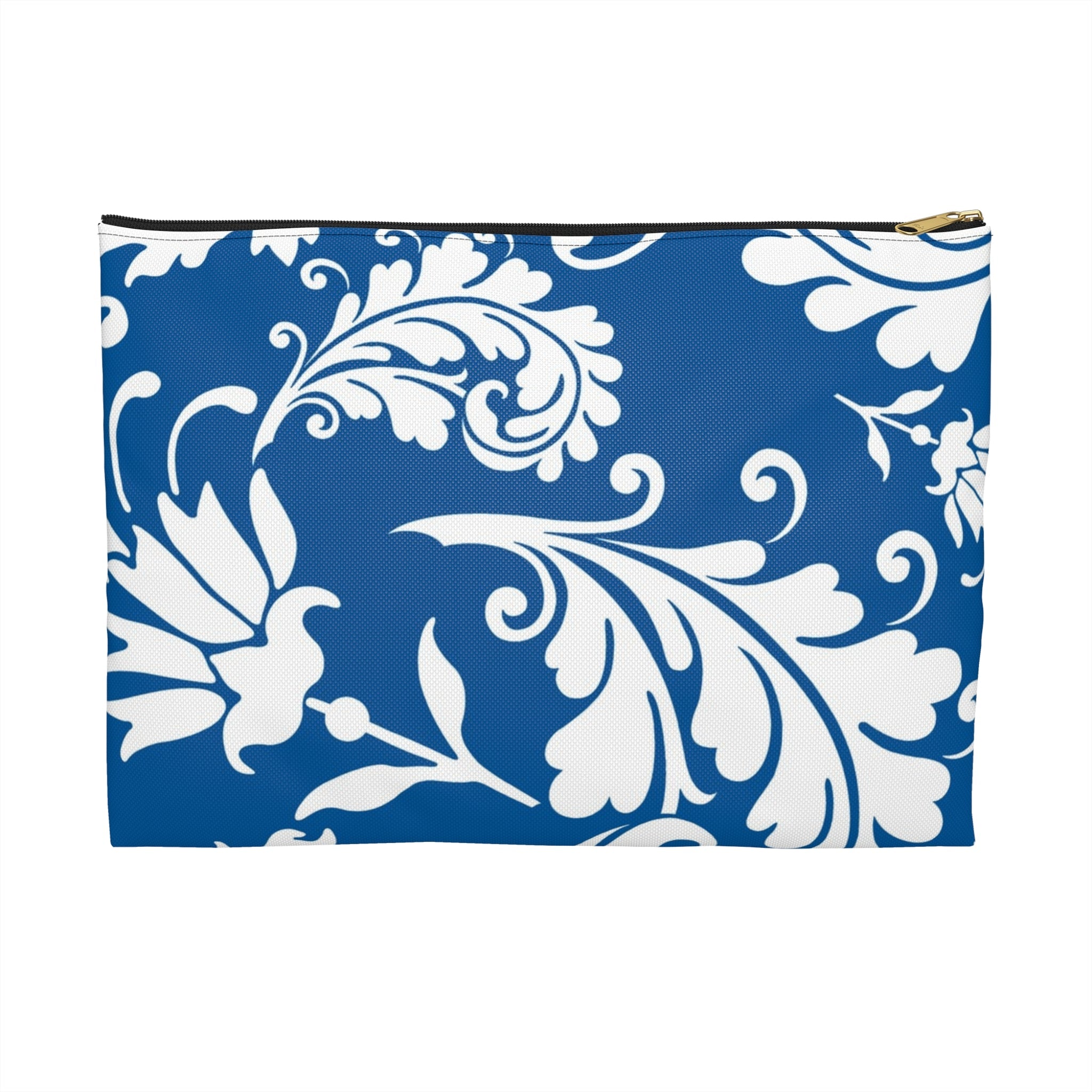 Blue and White Floral Zippered Pouch, Artsulli - Art is Long, Life is Short, Bags, Size, Large, Color, Black zipper, , , 94576133368174337996