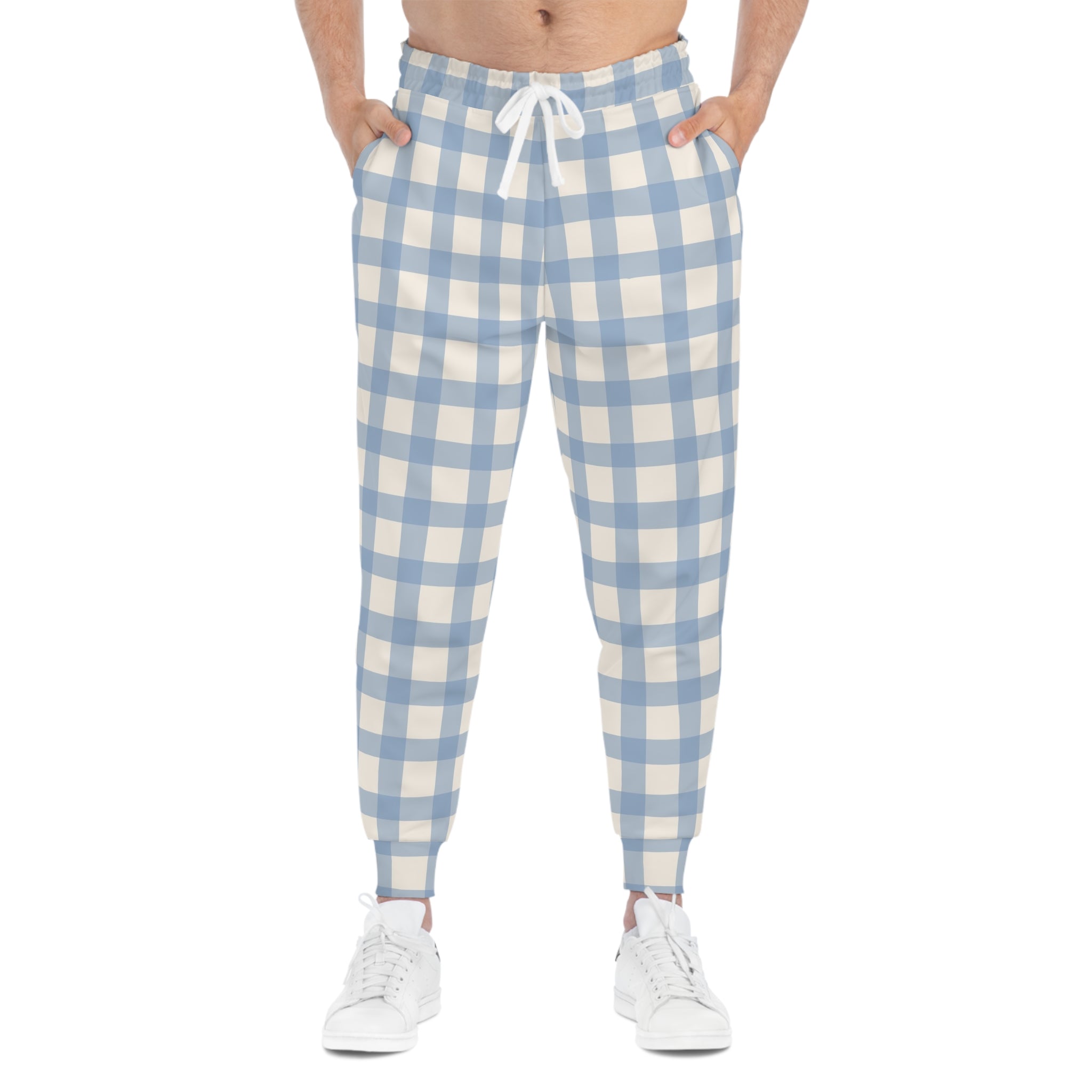 Blue and White Gingham Plaid Joggers, Artsulli - Art is Long, Life is Short, All Over Prints, , , , , , , 