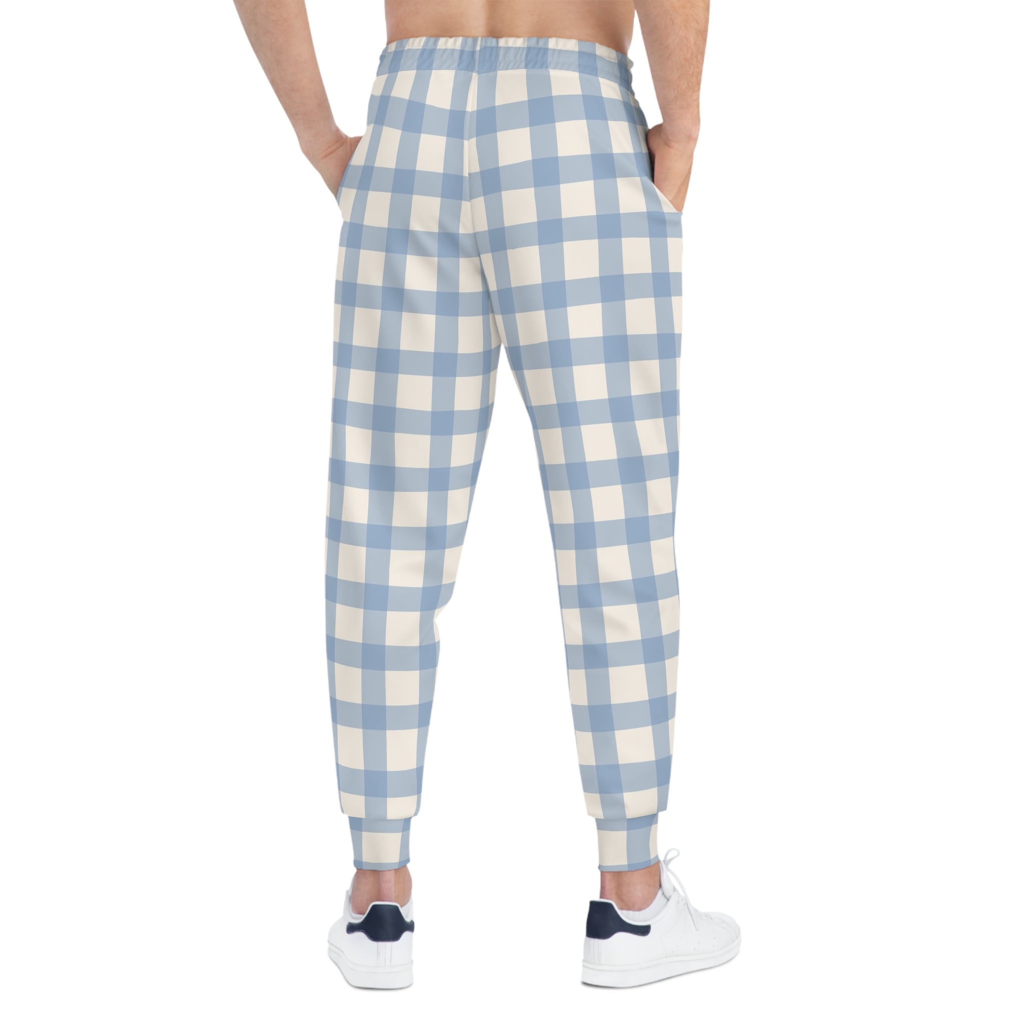Blue and White Gingham Plaid Joggers, Artsulli - Art is Long, Life is Short, All Over Prints, , , , , , , 