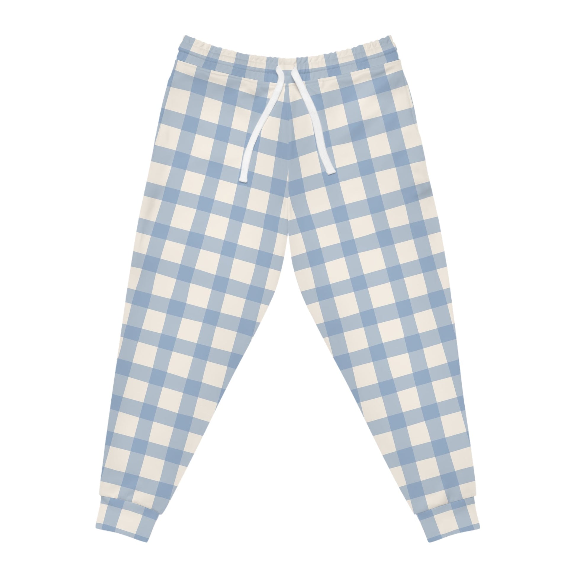 Blue and White Gingham Plaid Joggers, Artsulli - Art is Long, Life is Short, All Over Prints, Size, S, Color, Seam thread color automatically matched to design, , , 18632187782910237362