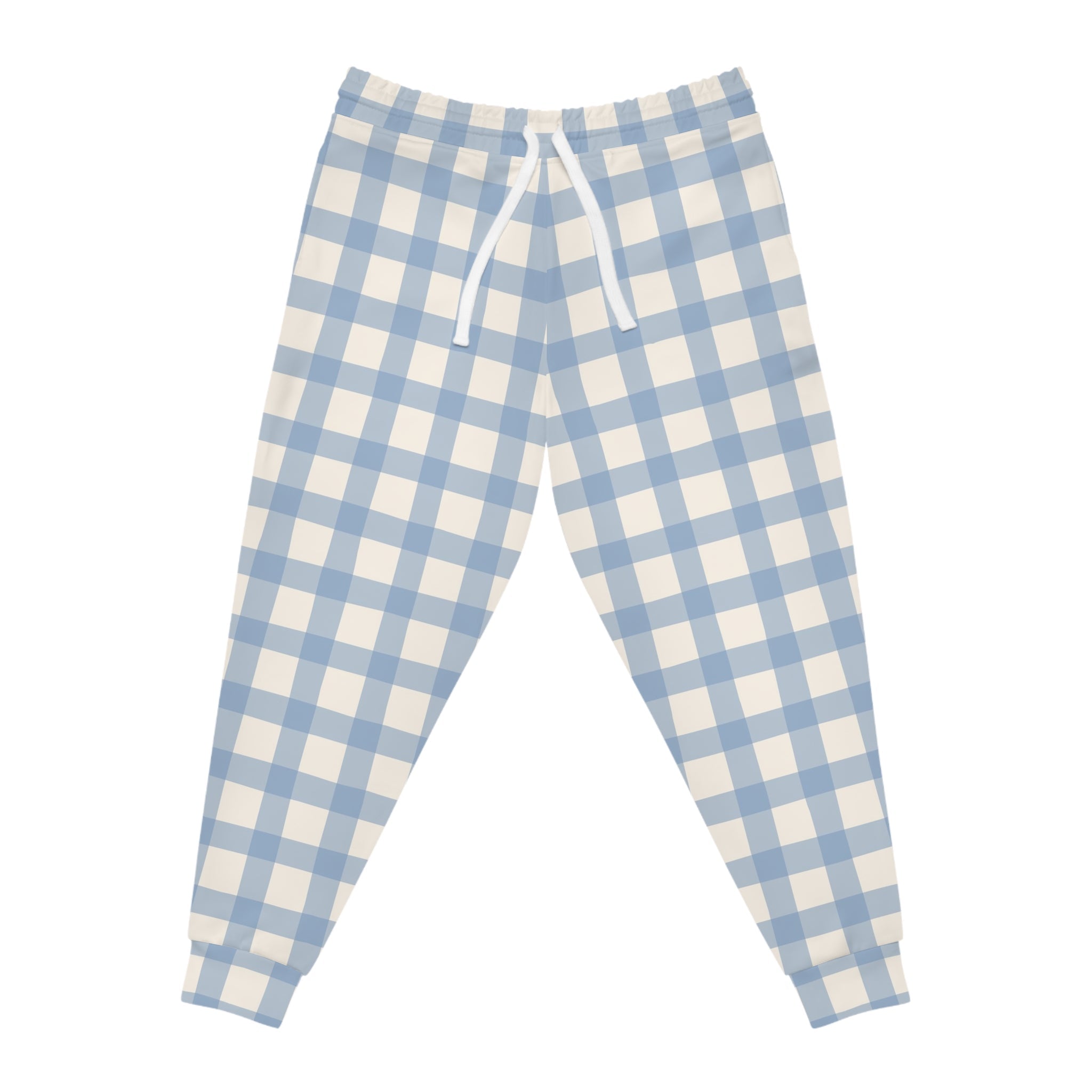 Blue and White Gingham Plaid Joggers, Artsulli - Art is Long, Life is Short, All Over Prints, Size, S, Color, Seam thread color automatically matched to design, , , 18632187782910237362