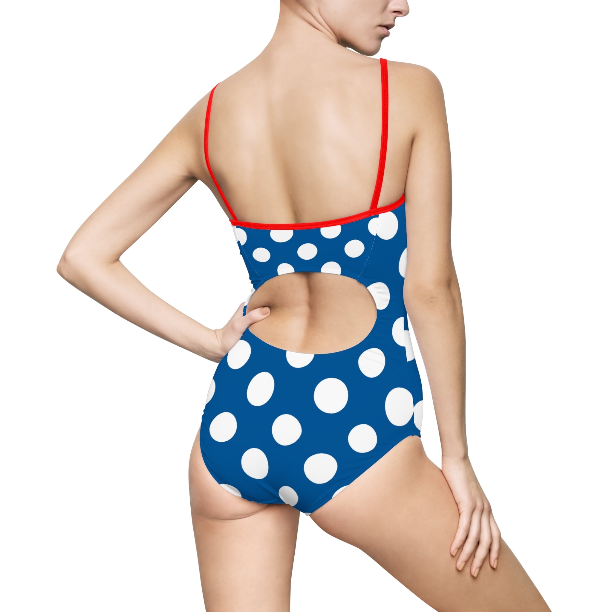 Blue and White Polka Dot One Piece Swimsuit, Artsulli - Art is Long, Life is Short, All Over Prints, , , , , , , 