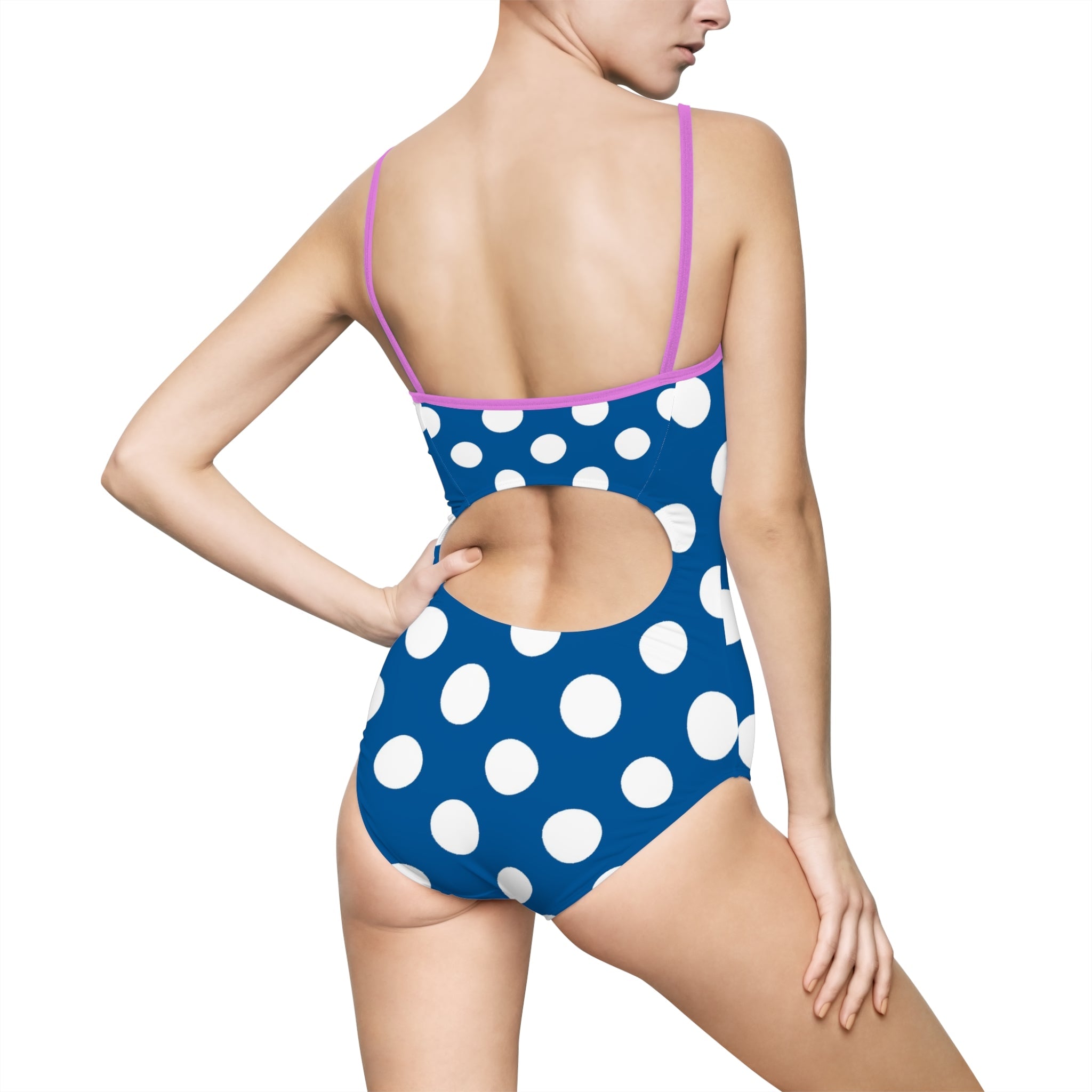 Blue and White Polka Dot One Piece Swimsuit, Artsulli - Art is Long, Life is Short, All Over Prints, , , , , , , 