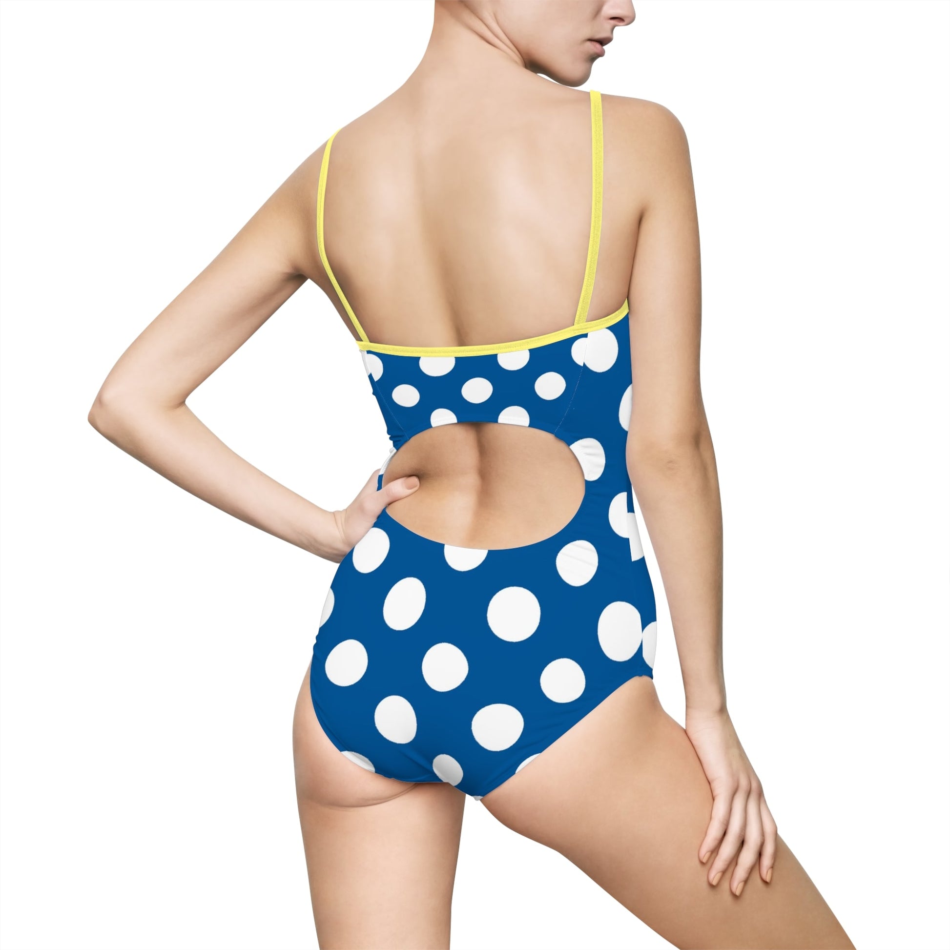 Blue and White Polka Dot One Piece Swimsuit, Artsulli - Art is Long, Life is Short, All Over Prints, , , , , , , 