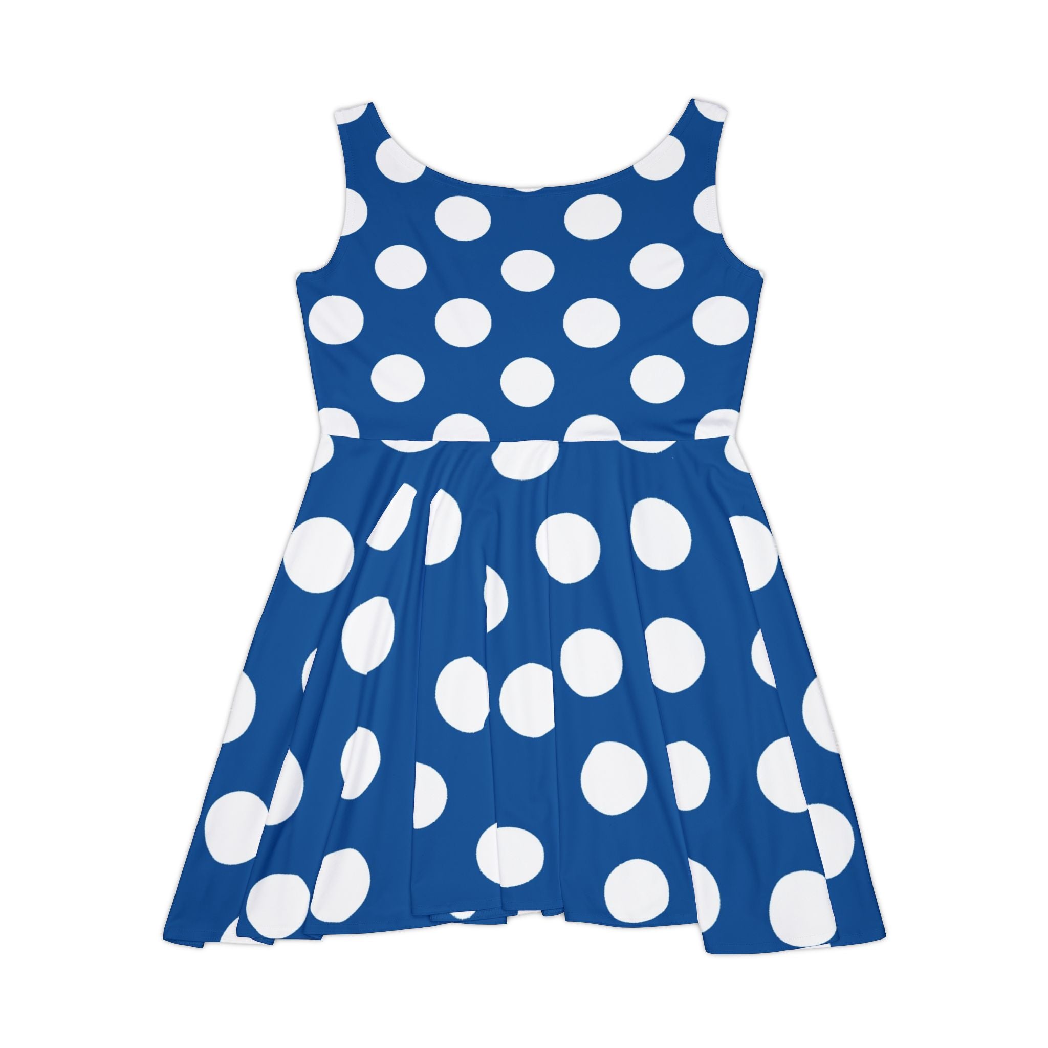 Blue and White Polka Dot Sleeveless Skater Dress, Artsulli - Art is Long, Life is Short, All Over Prints, , , , , , , 