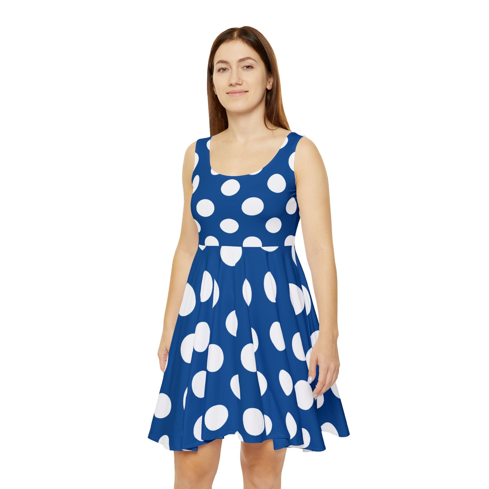 Blue and White Polka Dot Sleeveless Skater Dress, Artsulli - Art is Long, Life is Short, All Over Prints, , , , , , , 