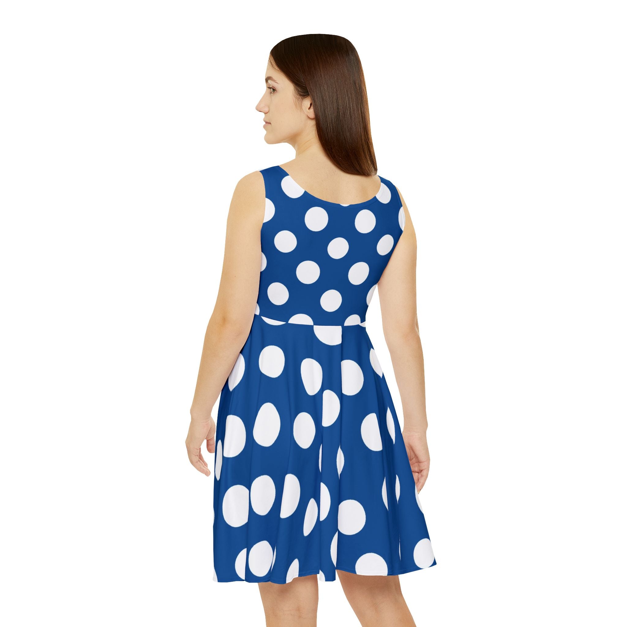 Blue and White Polka Dot Sleeveless Skater Dress, Artsulli - Art is Long, Life is Short, All Over Prints, , , , , , , 