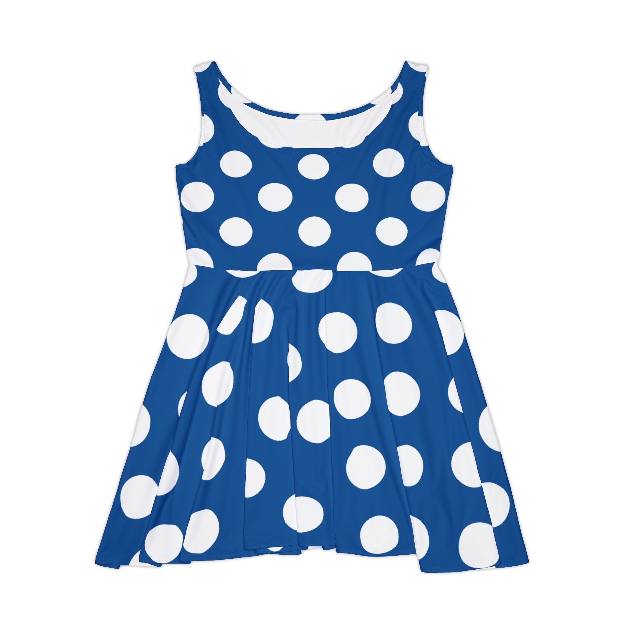 Blue and White Polka Dot Sleeveless Skater Dress, Artsulli - Art is Long, Life is Short, All Over Prints, Size, XS, , , , , 27765572716446110440