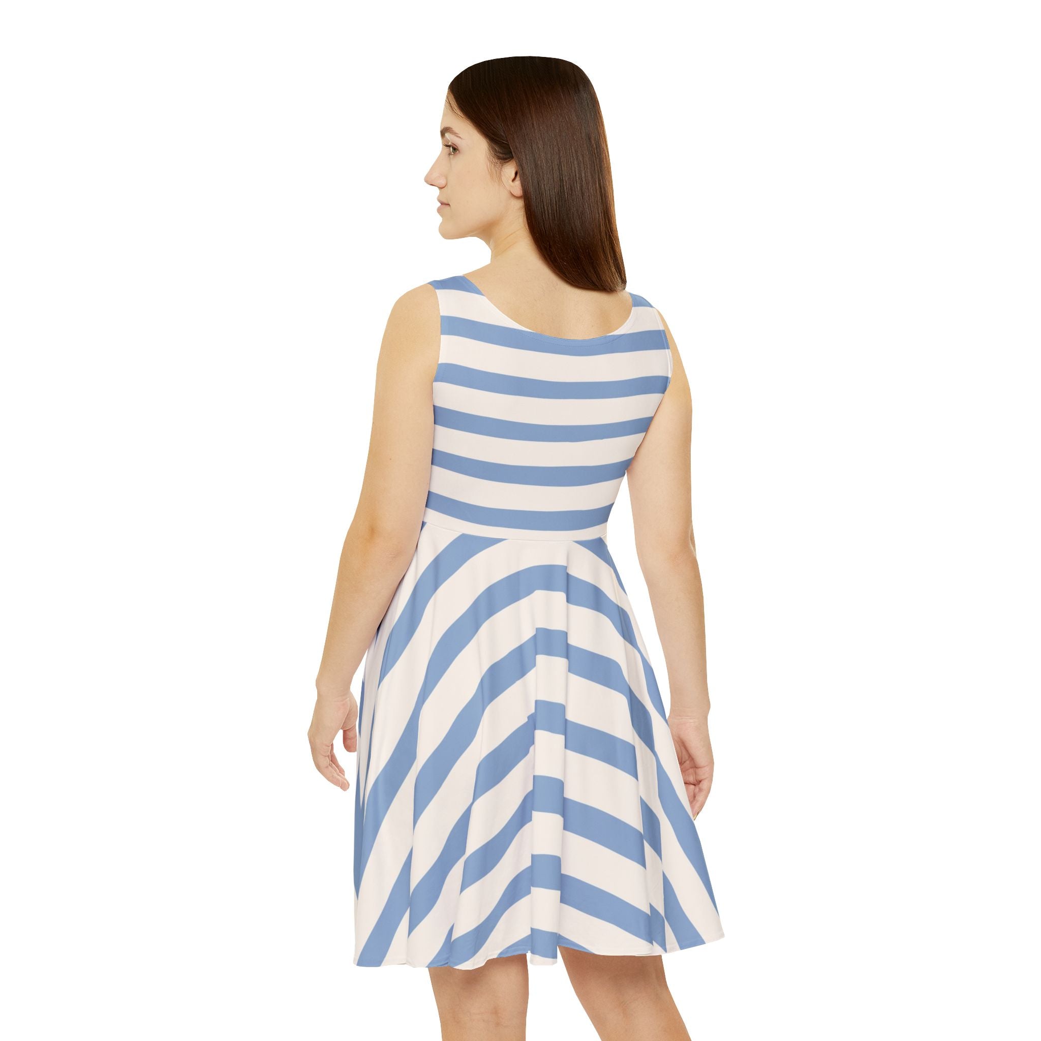 Blue and White Striped Skater Dress, Artsulli - Art is Long, Life is Short, All Over Prints, , , , , , , 