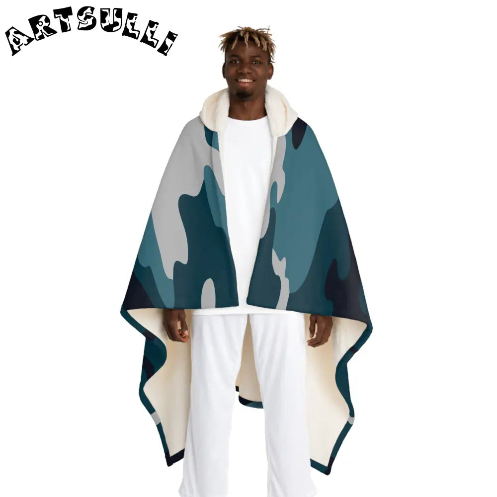 Blue Camo Hooded Sherpa Fleece Blanket, Artsulli - Art is Long, Life is Short, All Over Prints, Size, One size, Color, Cream, , , 61540814796979