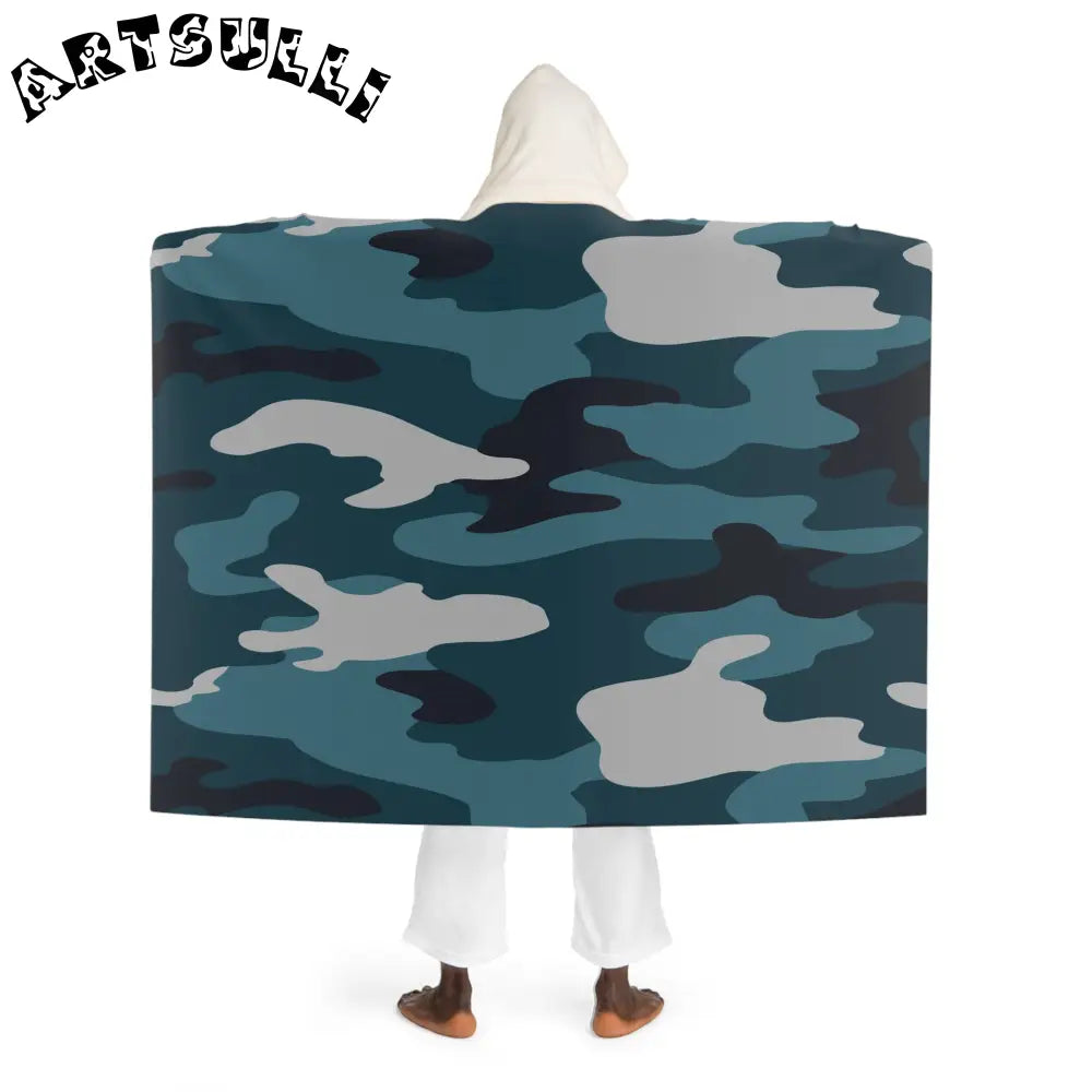 JAKKOUTTHEBXX Blue Camo Hooded Sherpa Fleece Blanket 2025