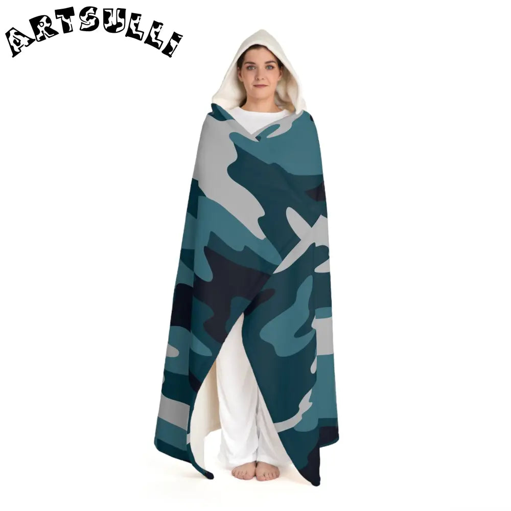 JAKKOUTTHEBXX Blue Camo Hooded Sherpa Fleece Blanket 2025