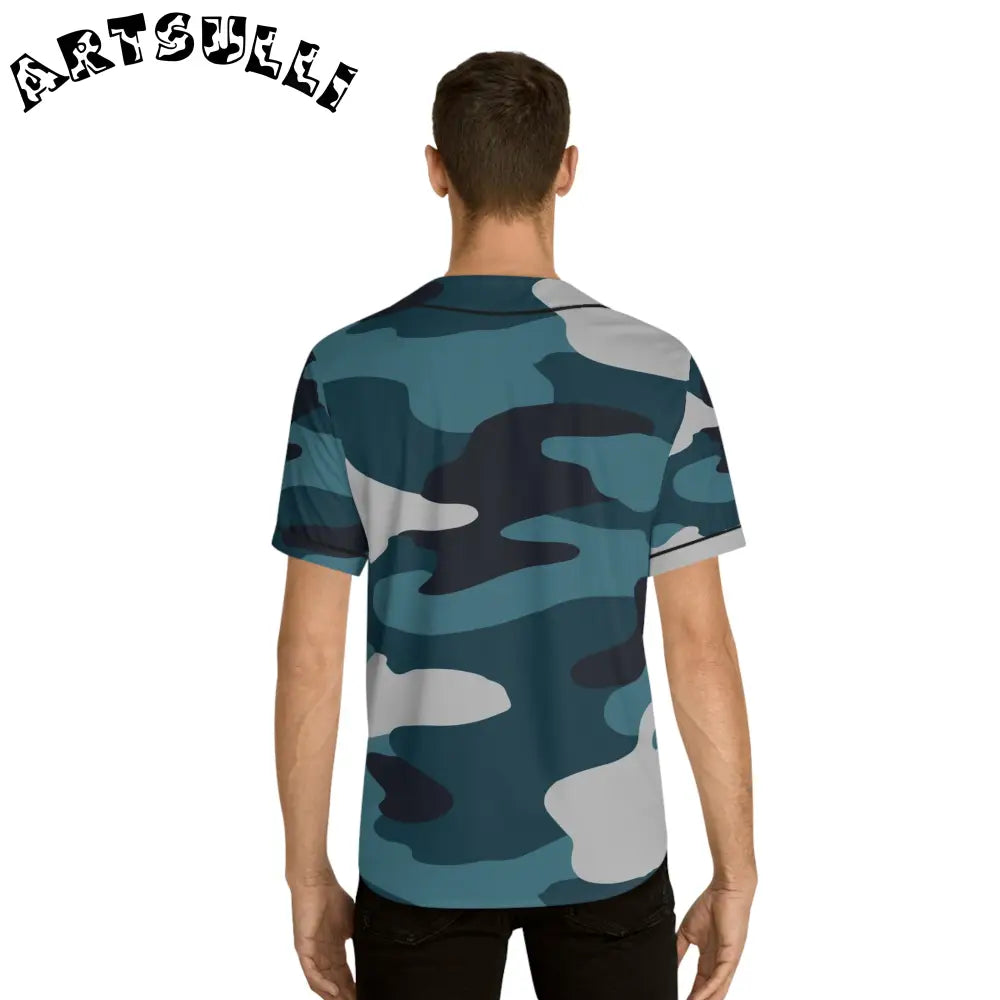 Blue Camo Men's AOP Baseball Jersey, Artsulli - Art is Long, Life is Short, All Over Prints, , , , , , , 